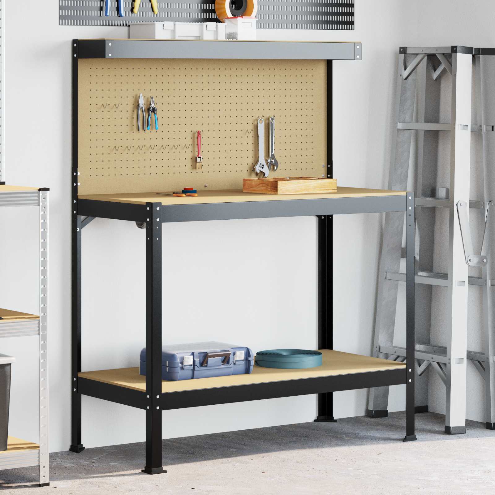 Vidaxx établis avec étagère noir 114 x 54 x 145 cm bois d'ingénierie