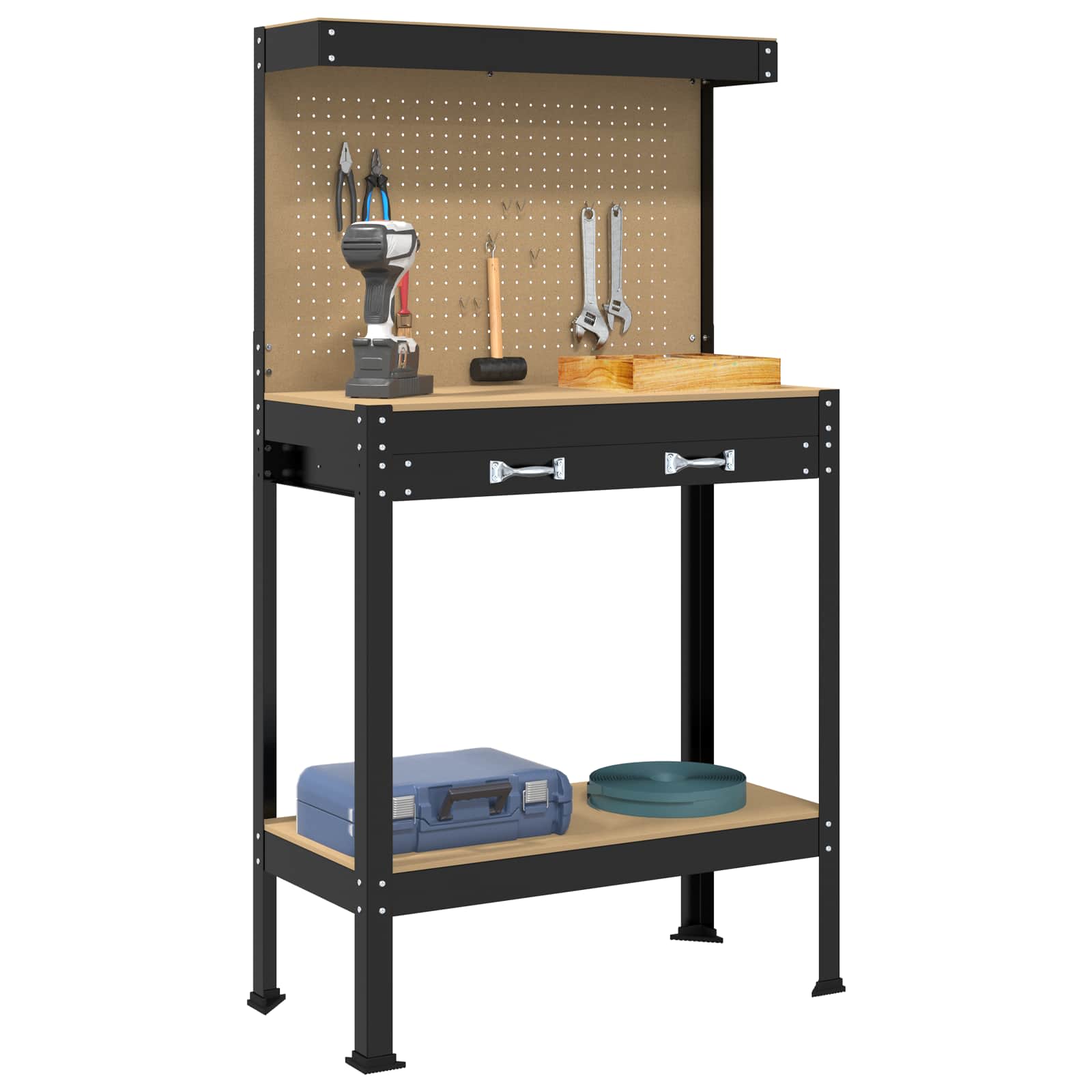 VidaXL établi avec tiroir et étagère noir 81 x 41 x 145 cm métal