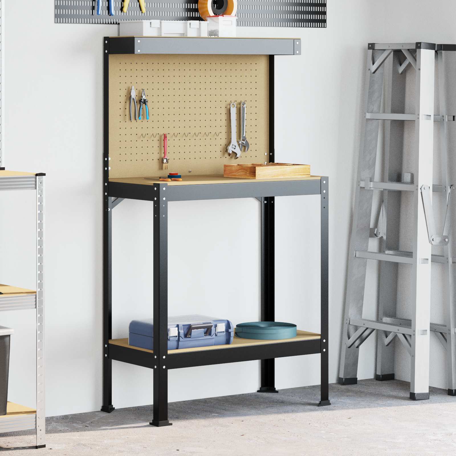 Vidaxxl établis avec étagère noir 81 x 41 x 145 cm bois d'ingénierie
