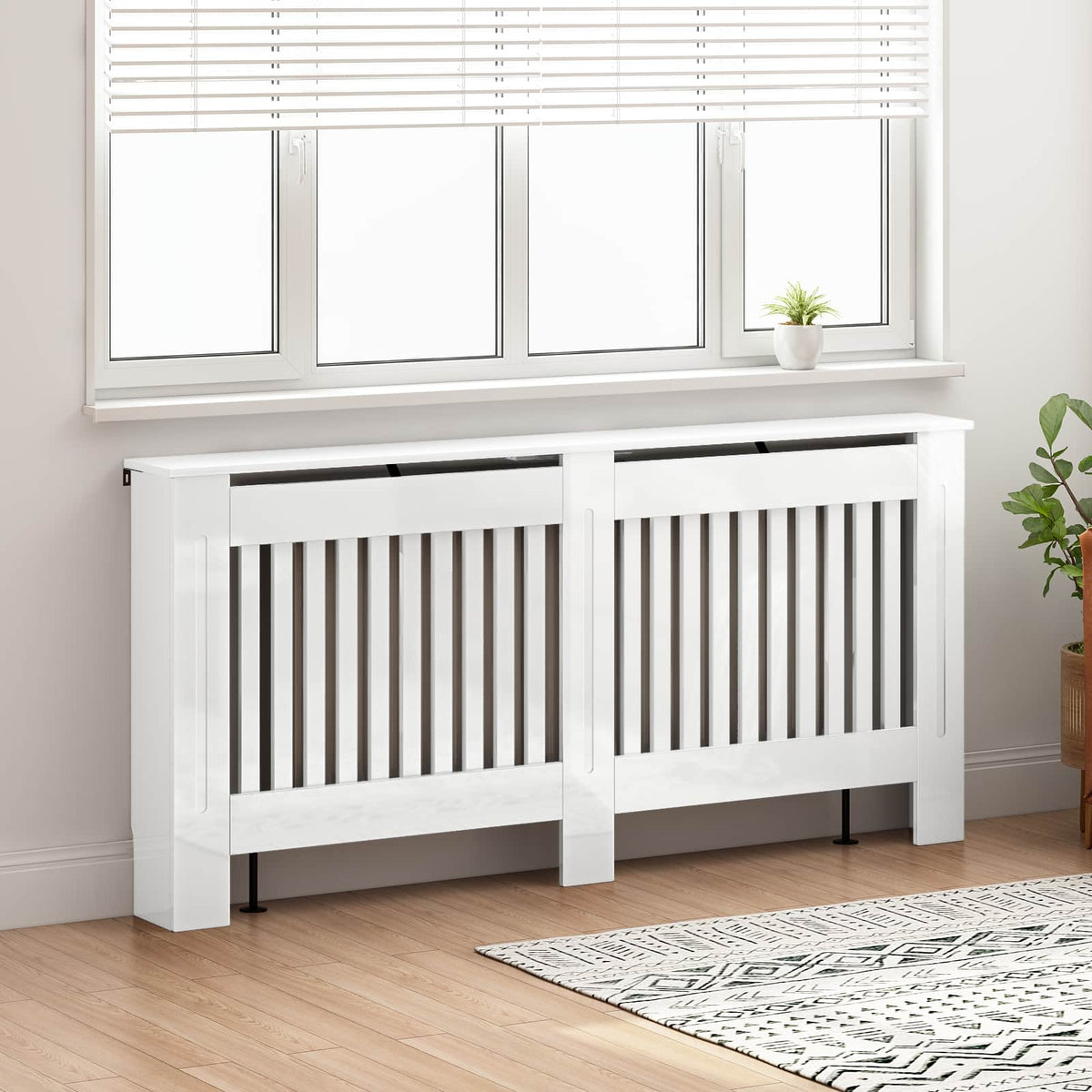 Vidaxxl cache-radiateur blanc brillant 172 x 19 x 81,5 cm bois d'ingénierie