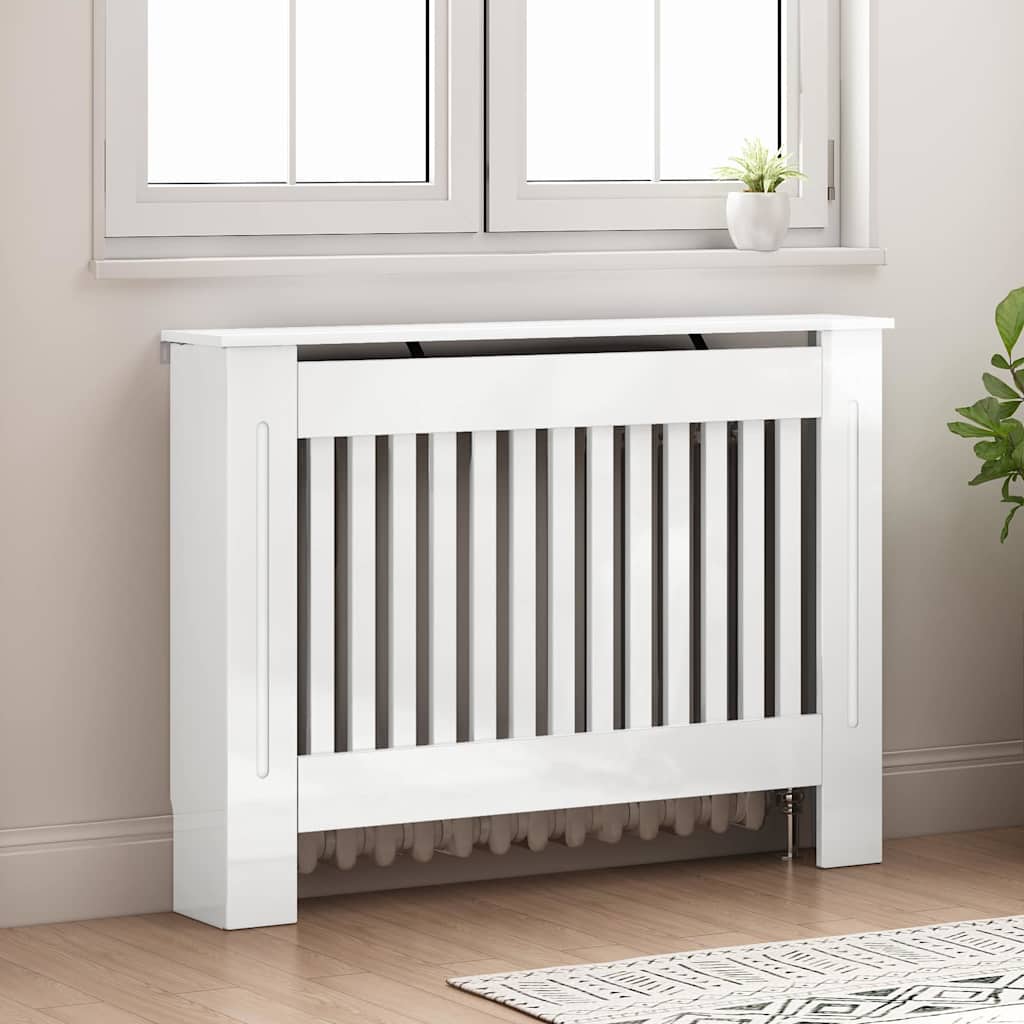 Vidaxxl cache-radiateur blanc brillant 112 x 19 x 81,5 cm bois d'ingénierie