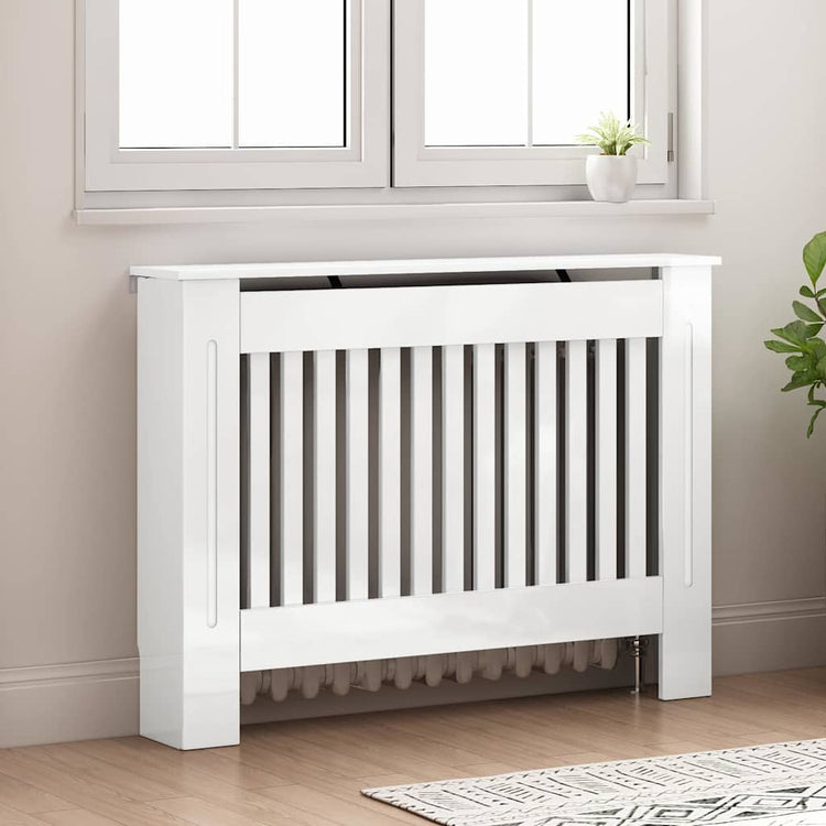 Vidaxxl cache-radiateur blanc brillant 112 x 19 x 81,5 cm bois d'ingénierie
