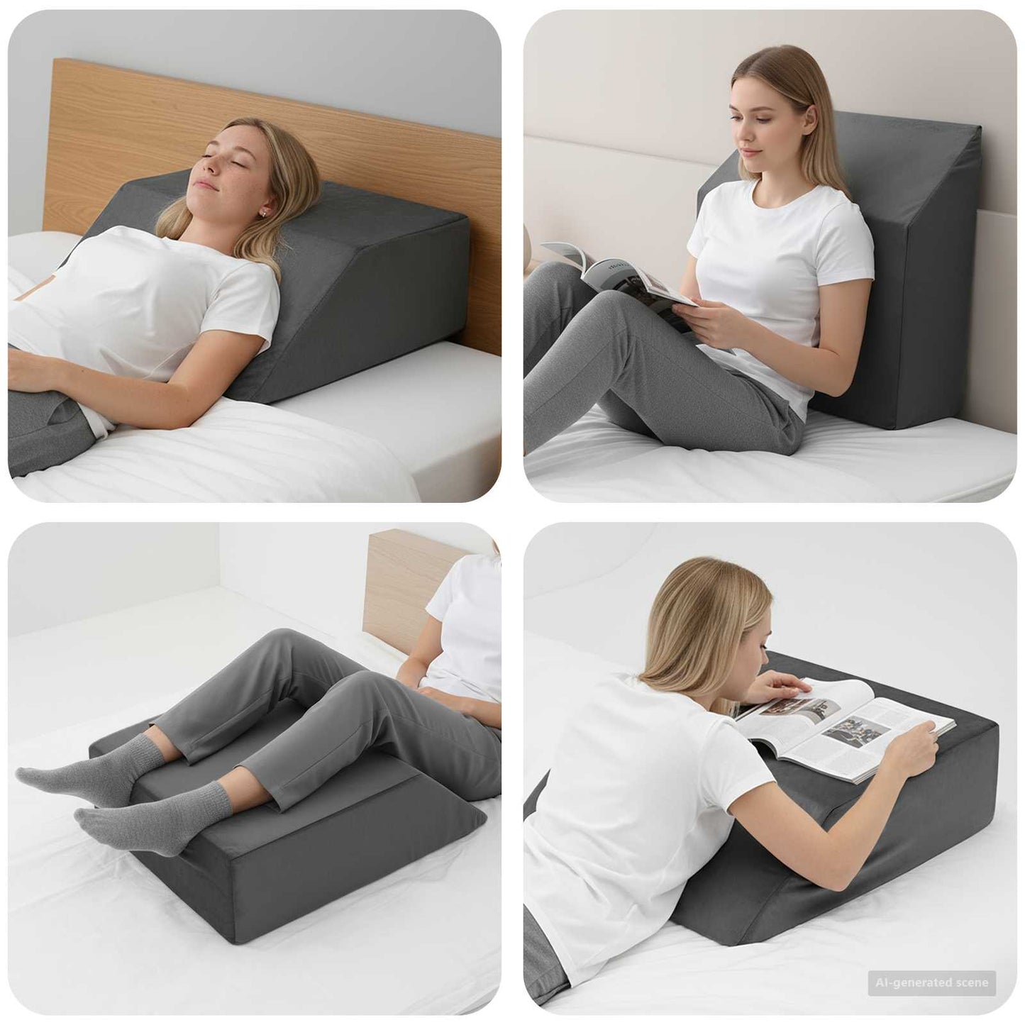VidaXL coussin de jambe uni gris 63 x 52 x 19 cm