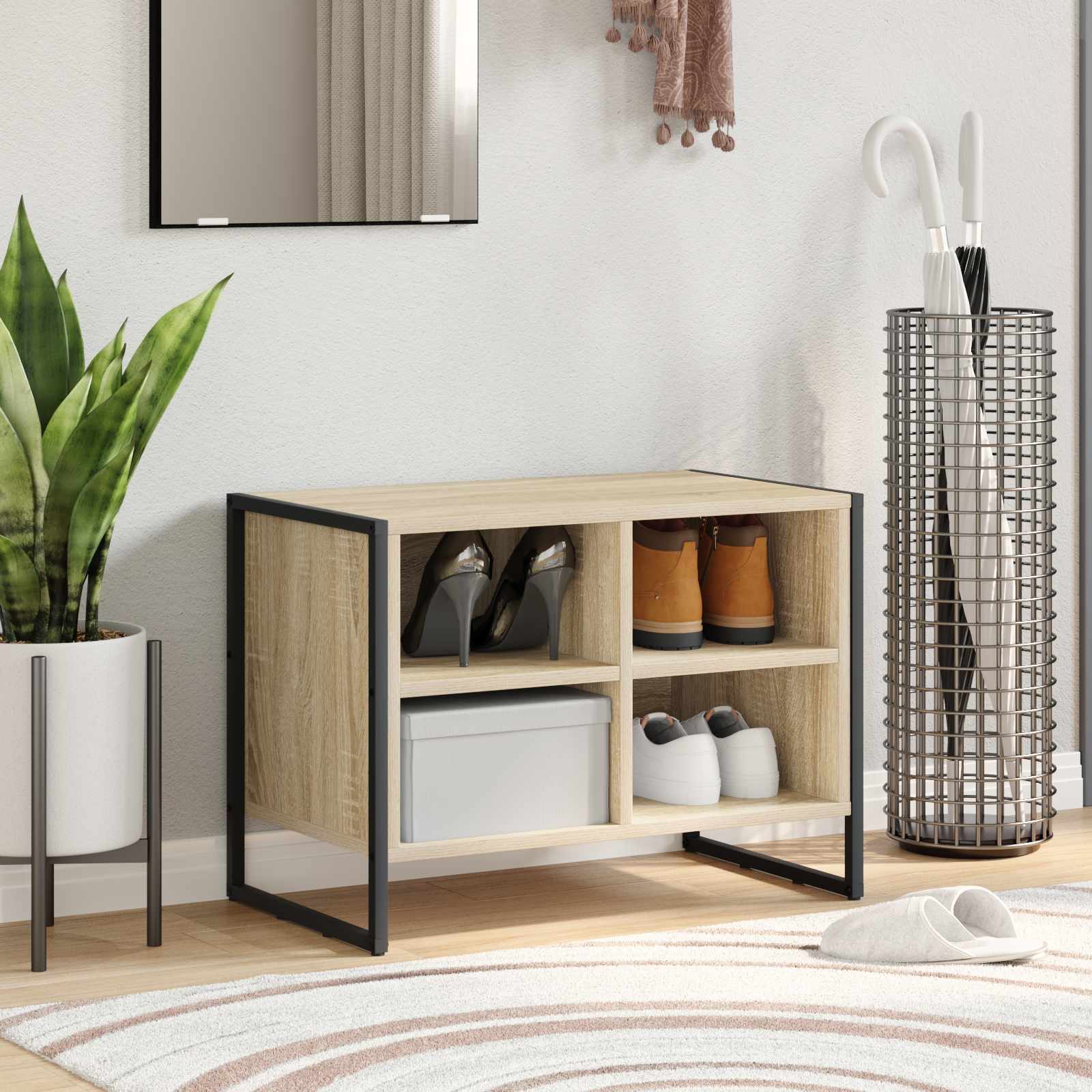 Vidaxl meuble à chaussures avec rangement sonoma 60 x 35 x 44 cm bois d'ingénierie