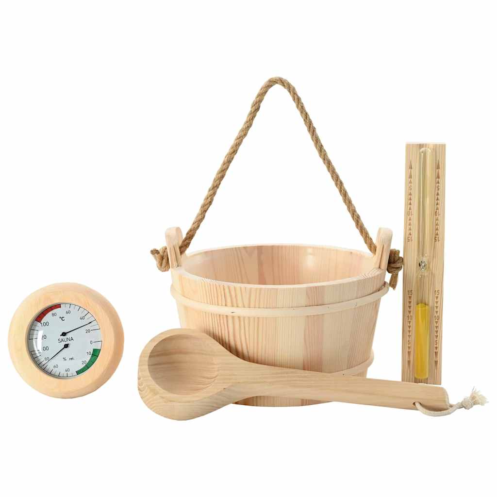 VidaXL ensemble d'accessoires de sauna 4 pcs bois de pin massif marron et chanvre