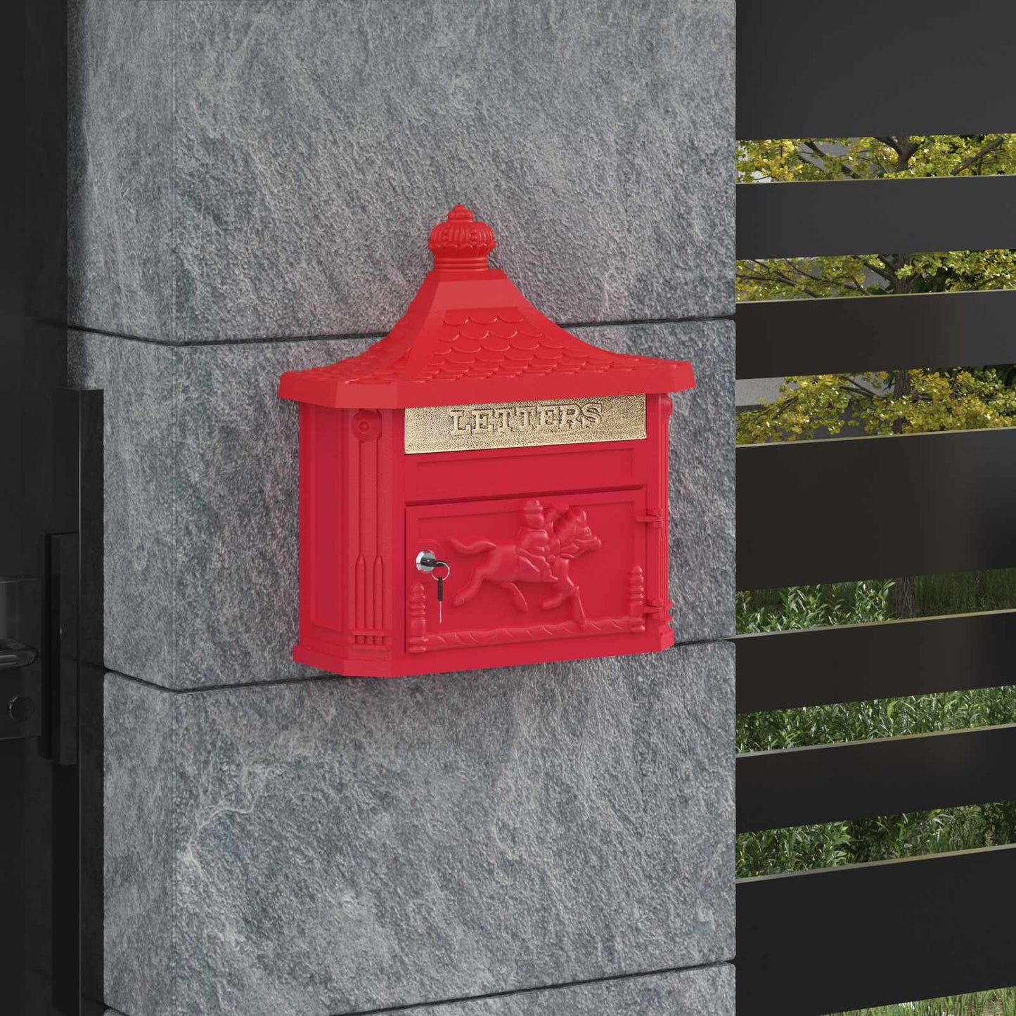 Vidaxxl boîte aux lettres murale avec rangement rouge 40,5 x 16 x 45 cm