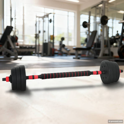 VidaXL ensemble haltère-barre 2 en 1 30kg noir et rouge