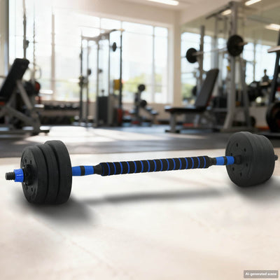 VidaXL ensemble haltère-barre 2 en 1 30kg noir et bleu