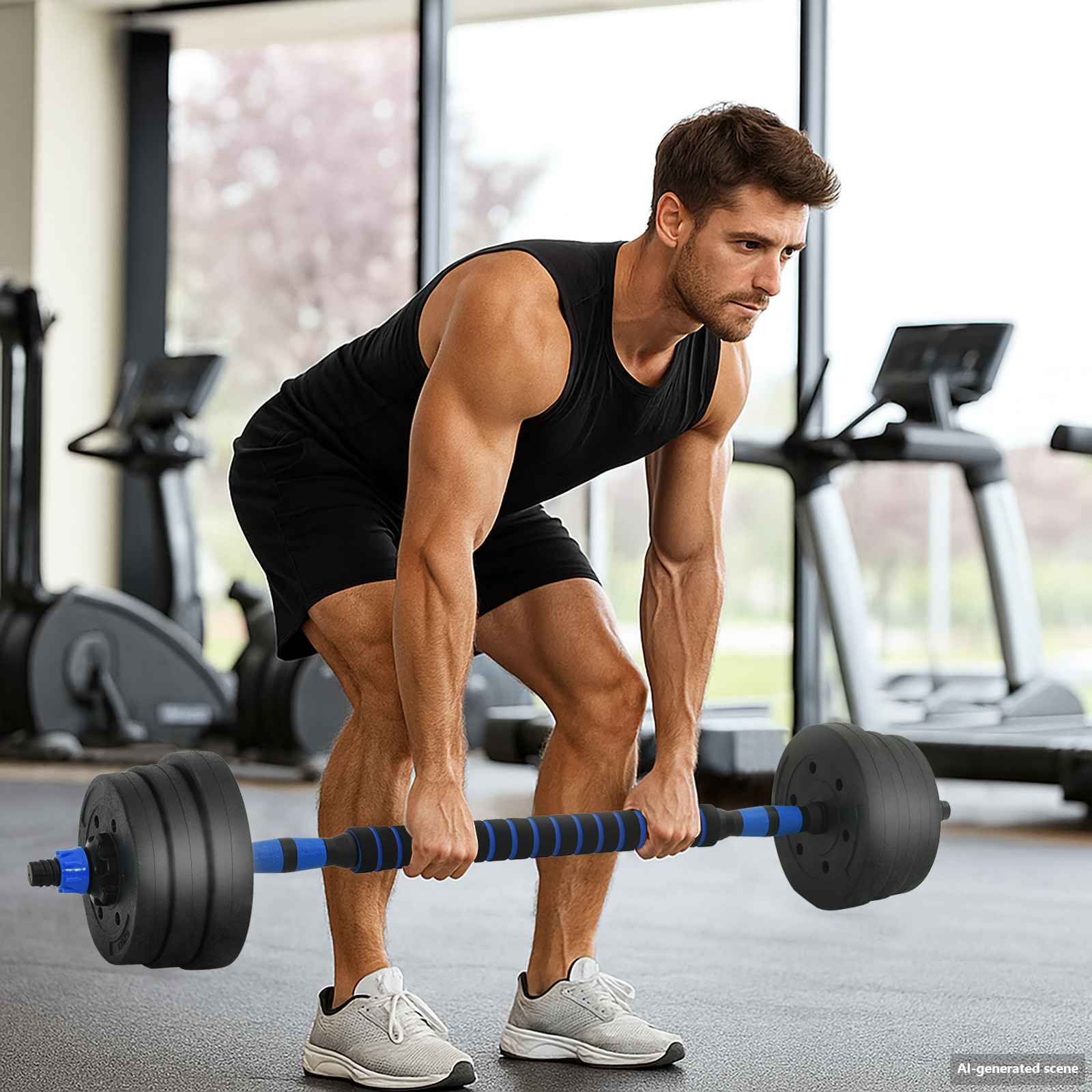 VidaXL ensemble haltère-barre 2 en 1 30kg noir et bleu
