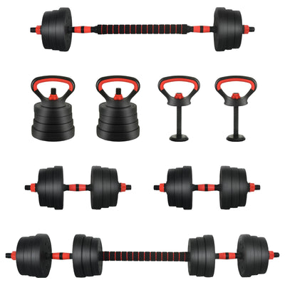 VidaXL ensemble haltère-barre 2 en 1 30kg noir et rouge