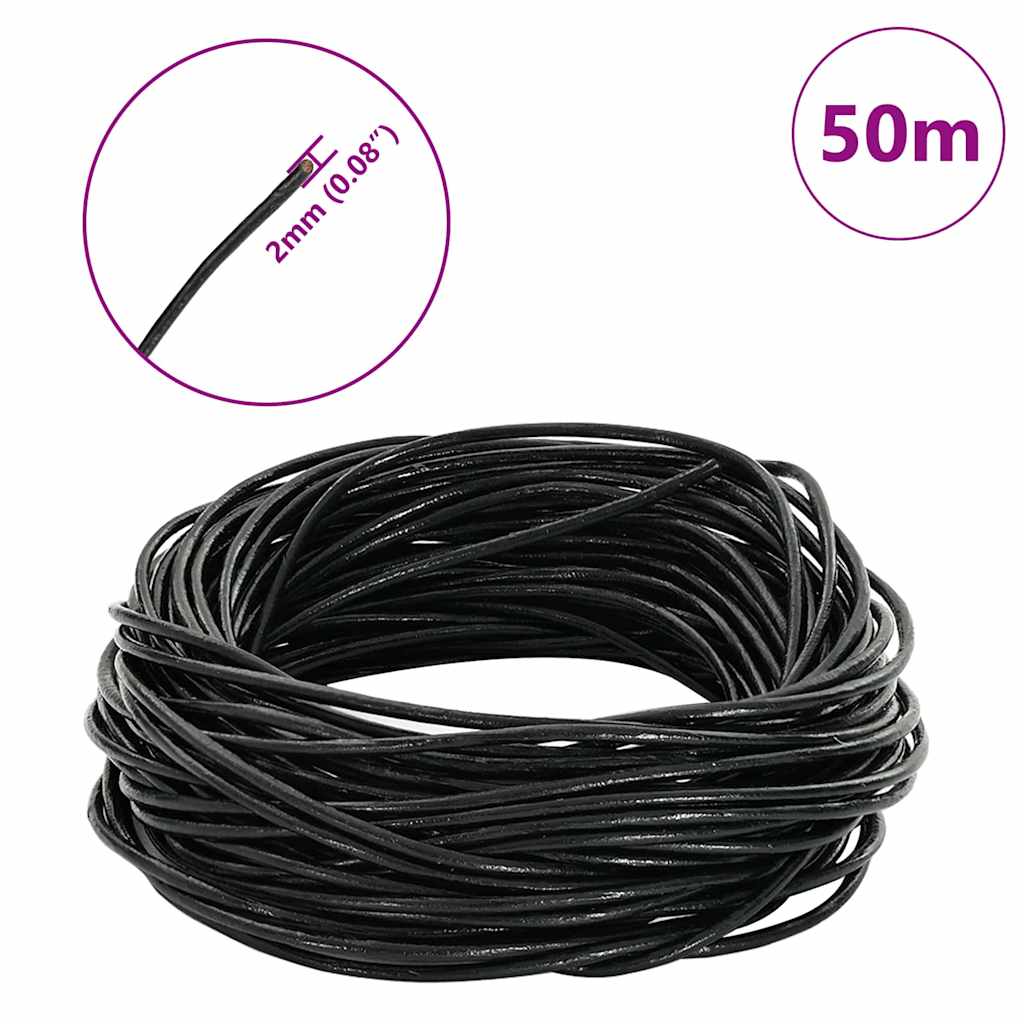 VidaXL cordon en cuir noir ø2 mm x 50 m cuir