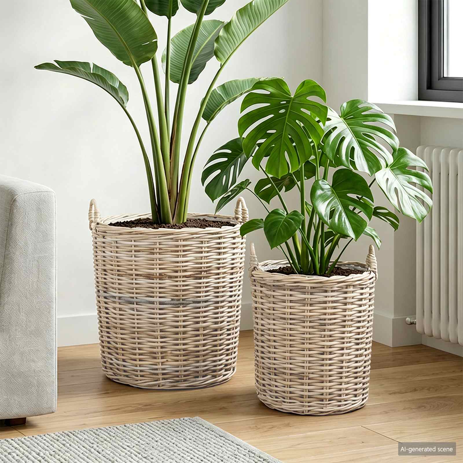 Vidaxl panier à plantes avec rangement 2 pcs osier lacak gris