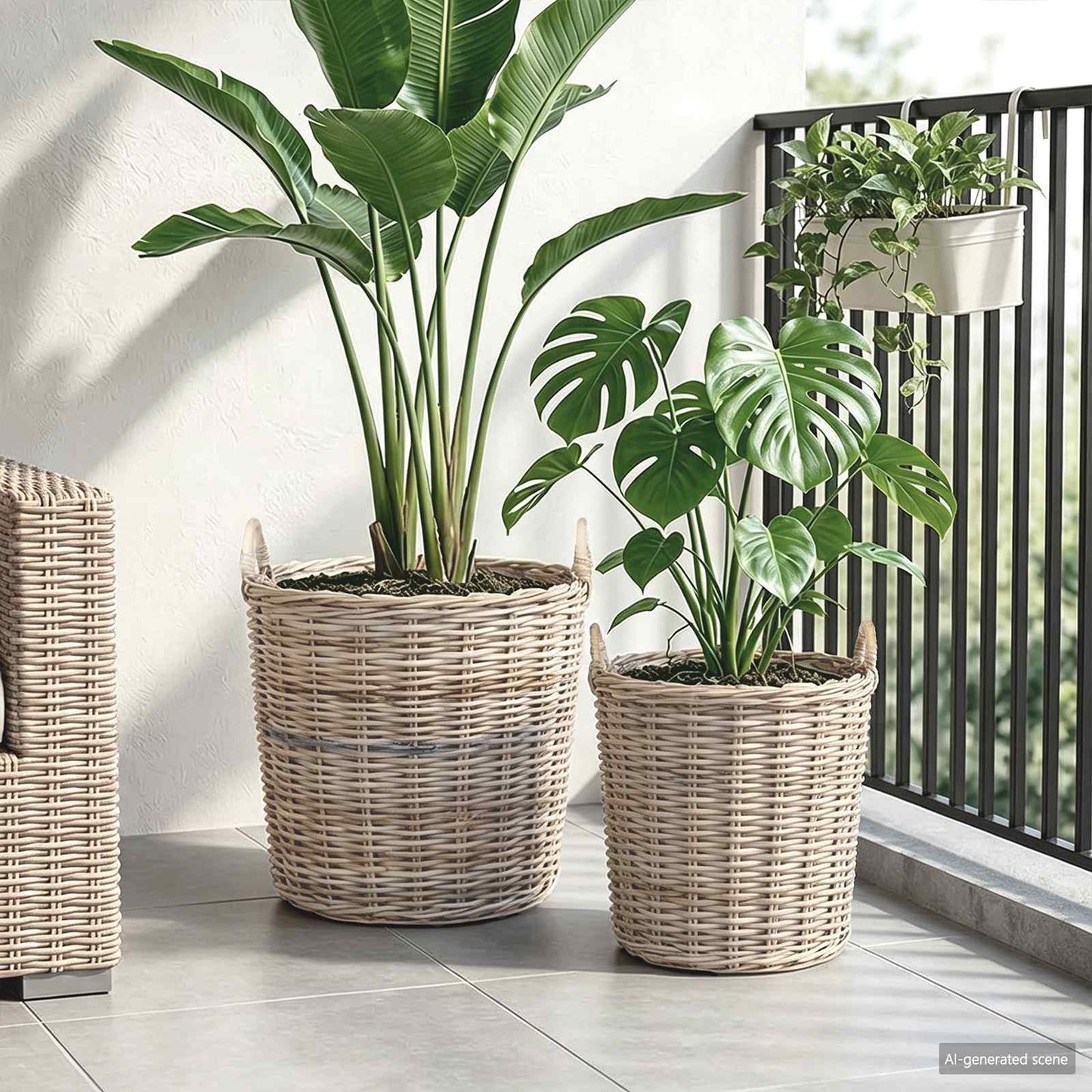 Vidaxl panier à plantes avec rangement 2 pcs osier lacak gris