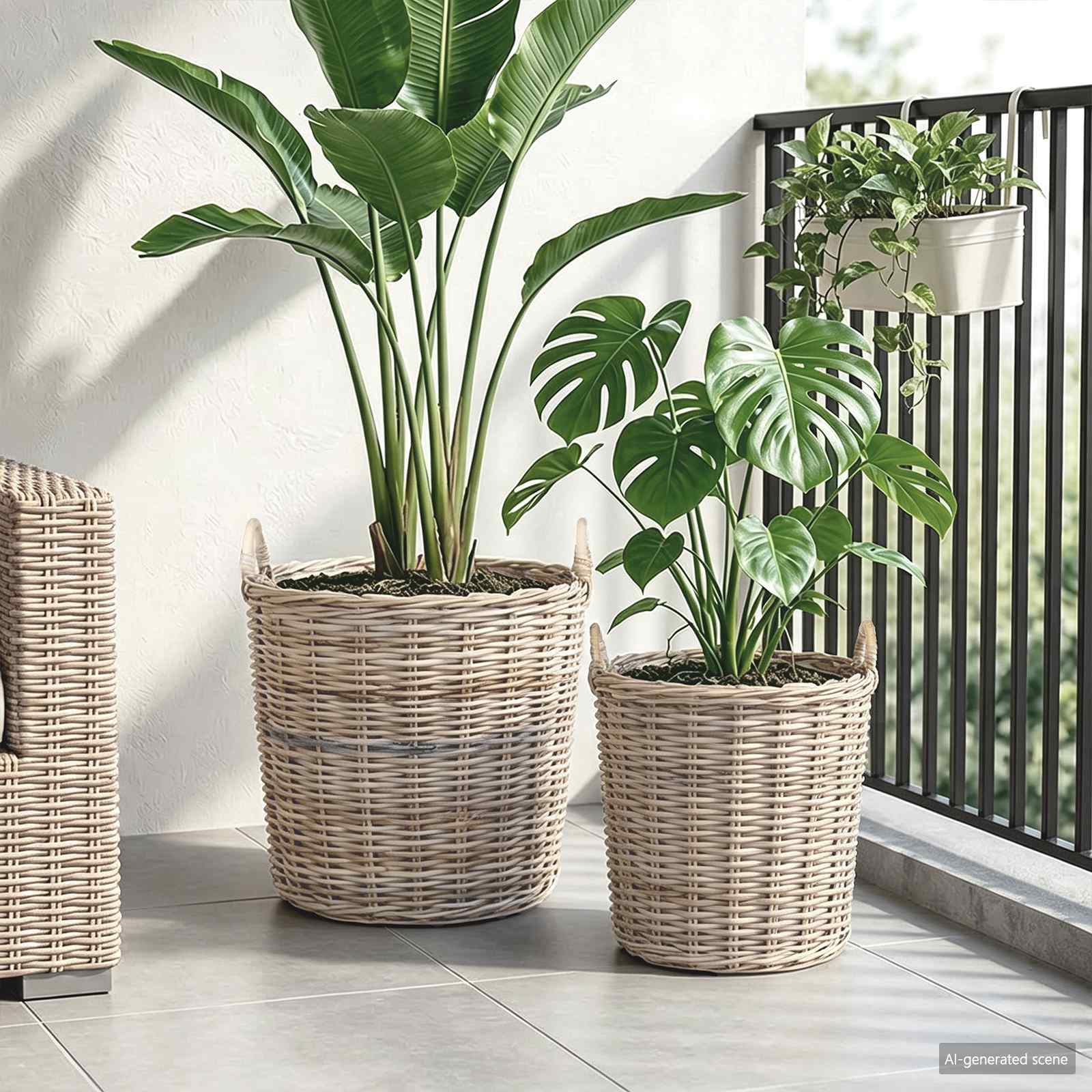 Vidaxl panier à plantes avec rangement 2 pcs osier lacak gris