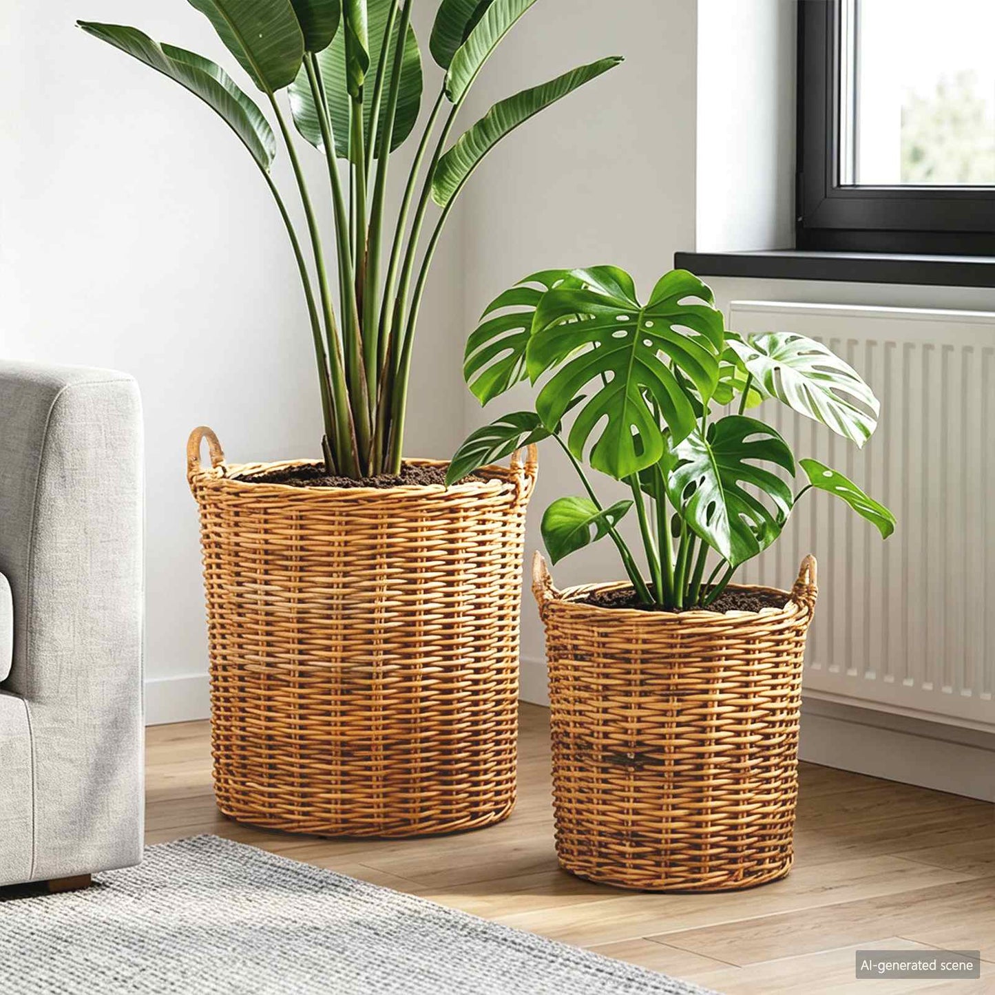 Vidaxl panier à plantes avec rangement 2 pcs osier lacak marron