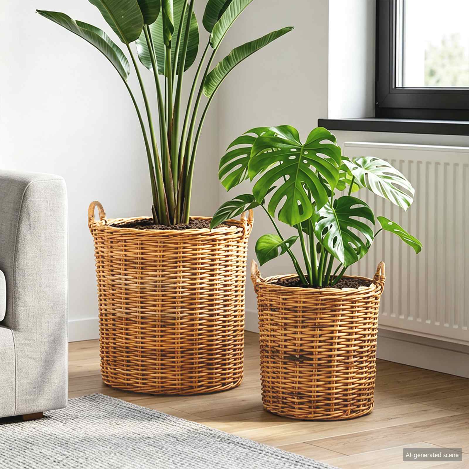 Vidaxl panier à plantes avec rangement 2 pcs osier lacak marron