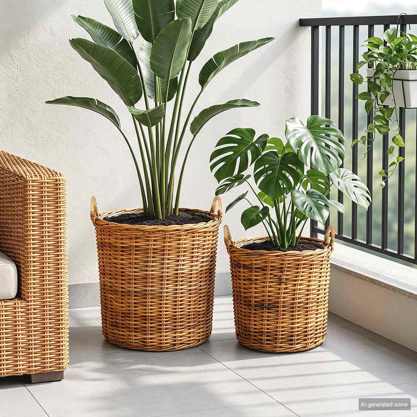 Vidaxl panier à plantes avec rangement 2 pcs osier lacak marron