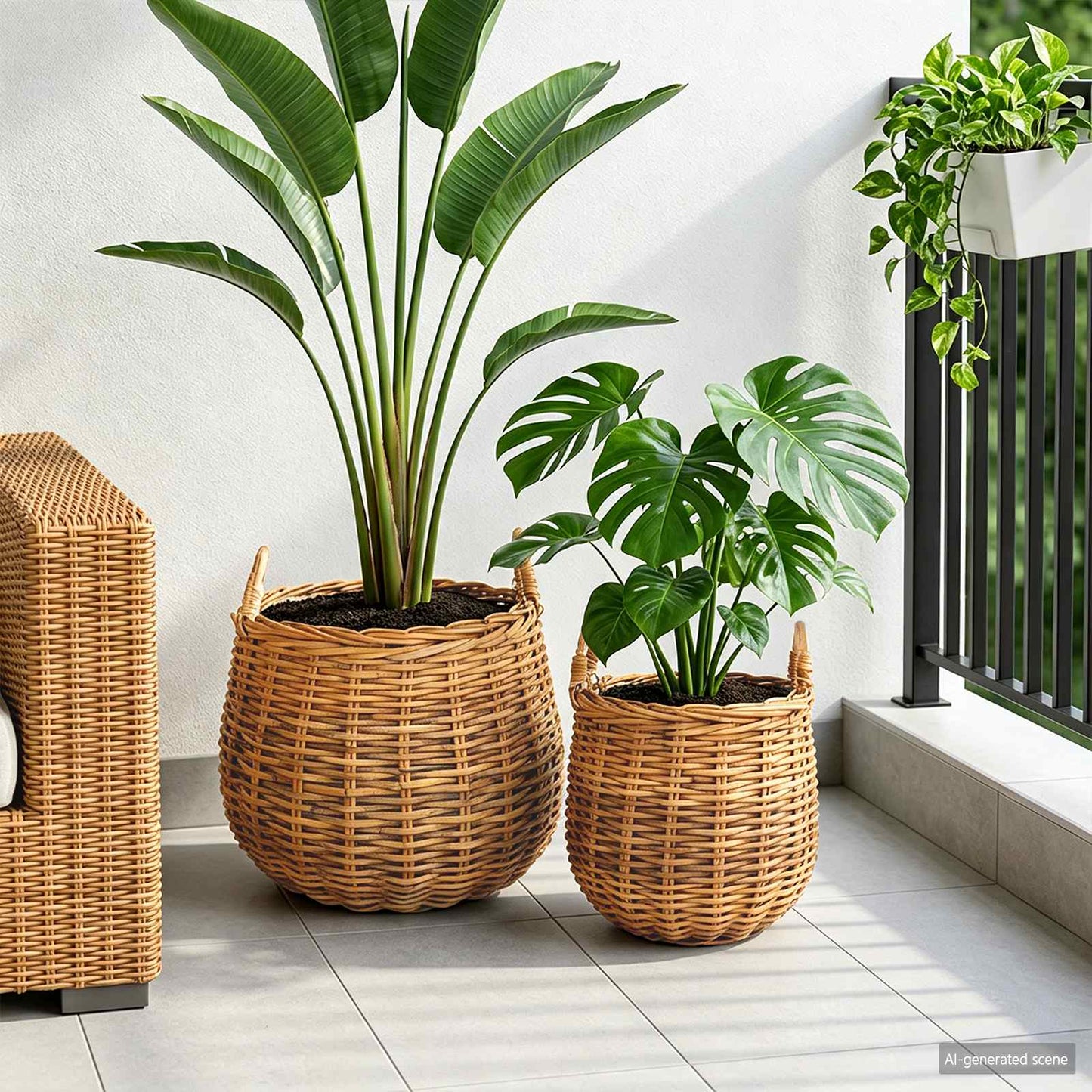 Vidaxl panier à plantes avec rangement 2 pcs osier lacak marron