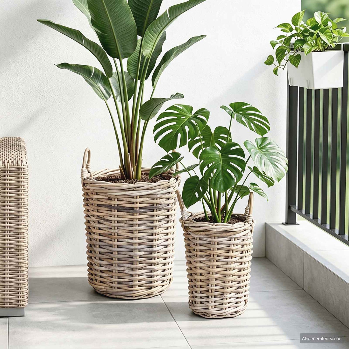 Vidaxxl panier à plantes avec rangement 2 pcs rotin kubu gris