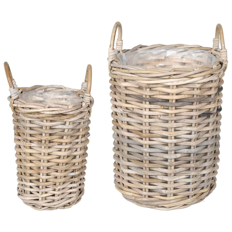 Vidaxxl panier à plantes avec rangement 2 pcs rotin kubu gris