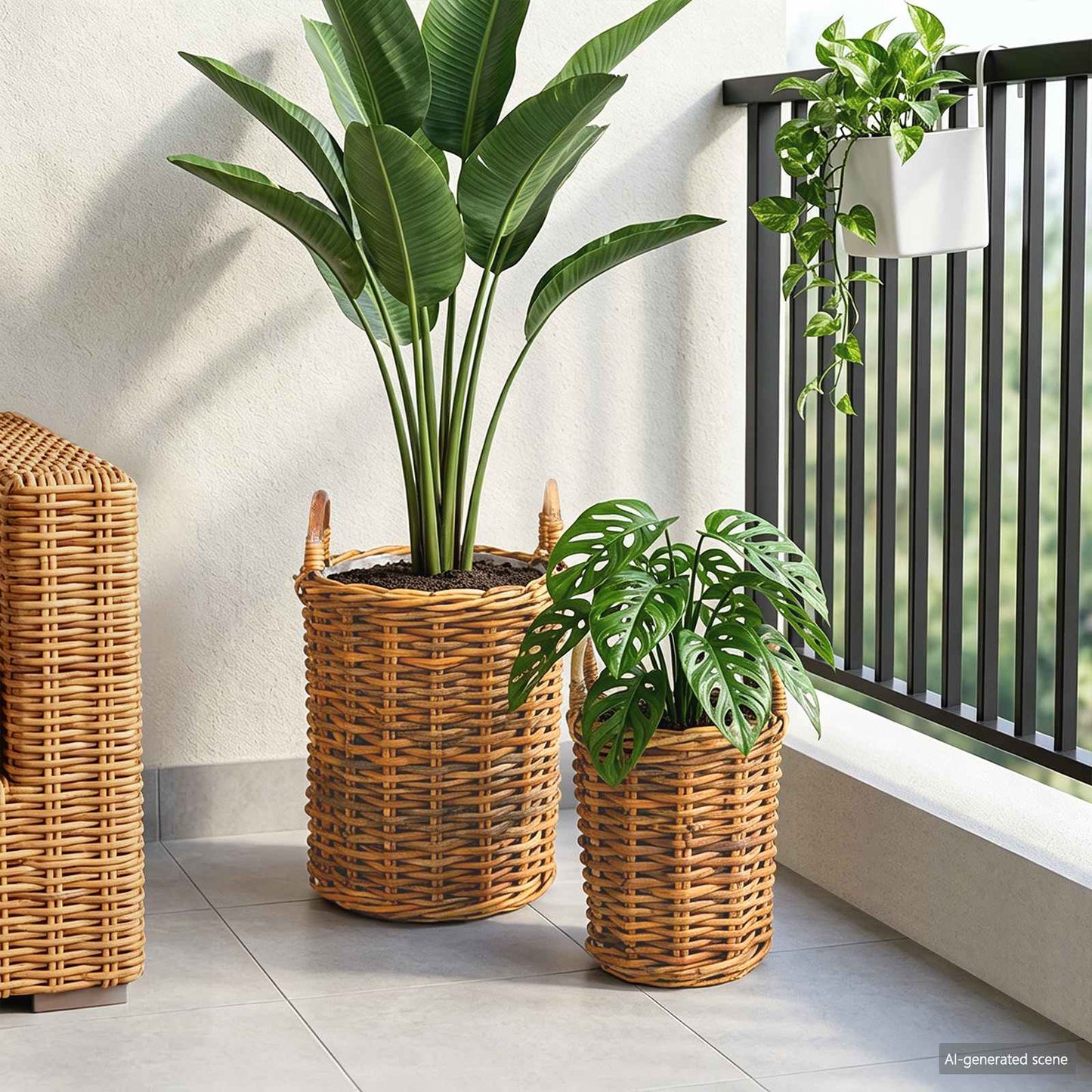 VidaXL panier à plantes avec rangement 2 pcs rotin kubu marron