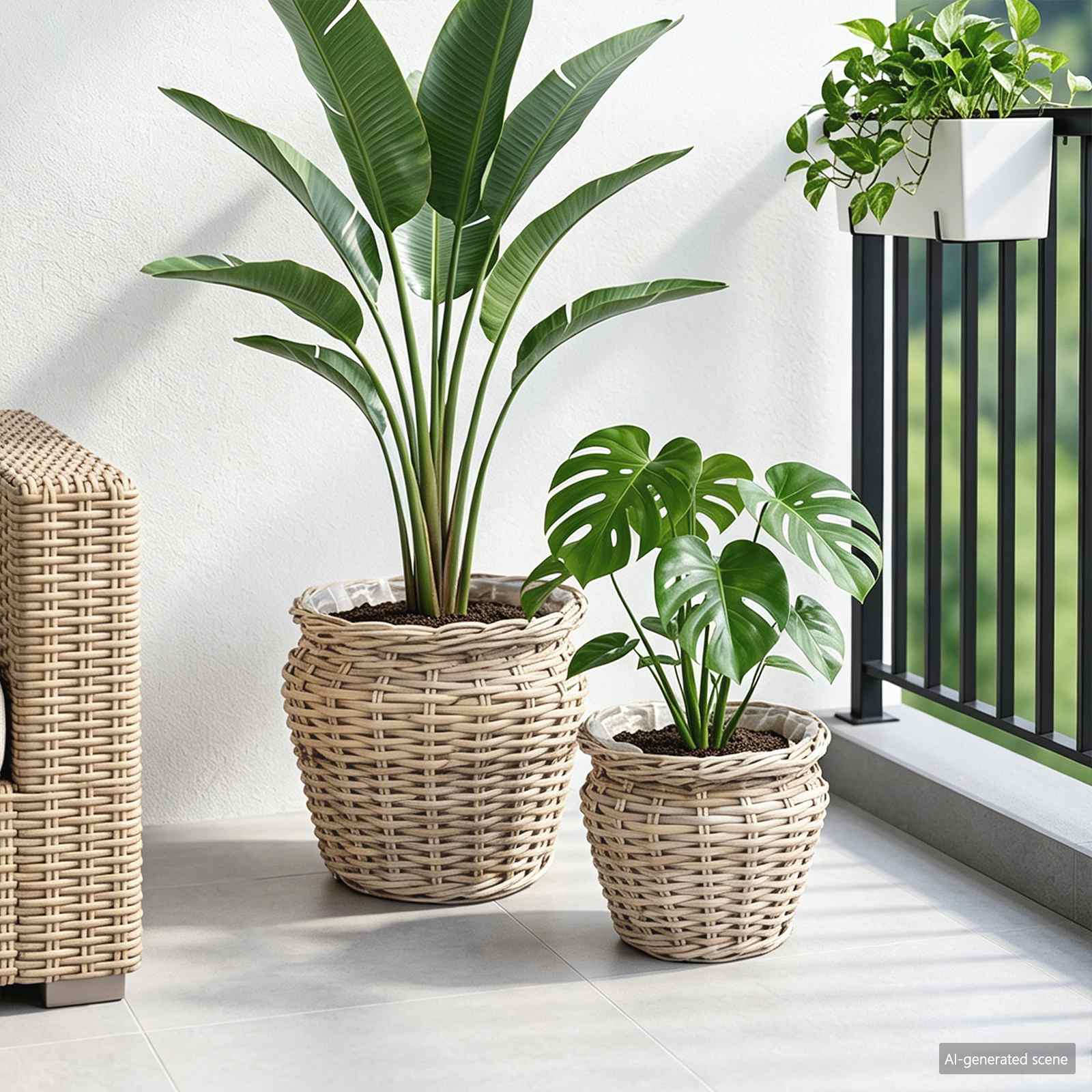 Vidaxl panier à plantes avec rangement 2 pcs osier lacak gris