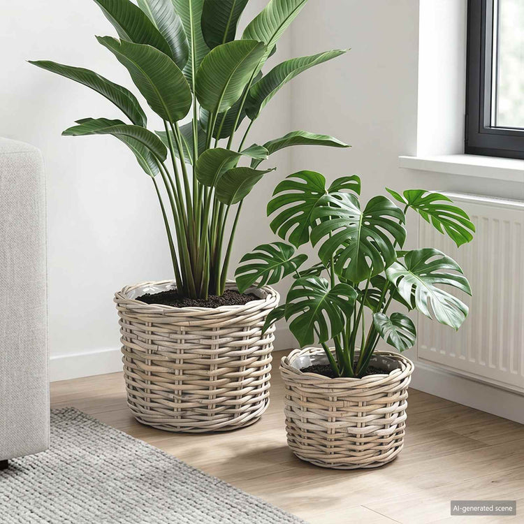Vidaxl pot de fleur panier avec rangement 2 pcs rotin kubu gris