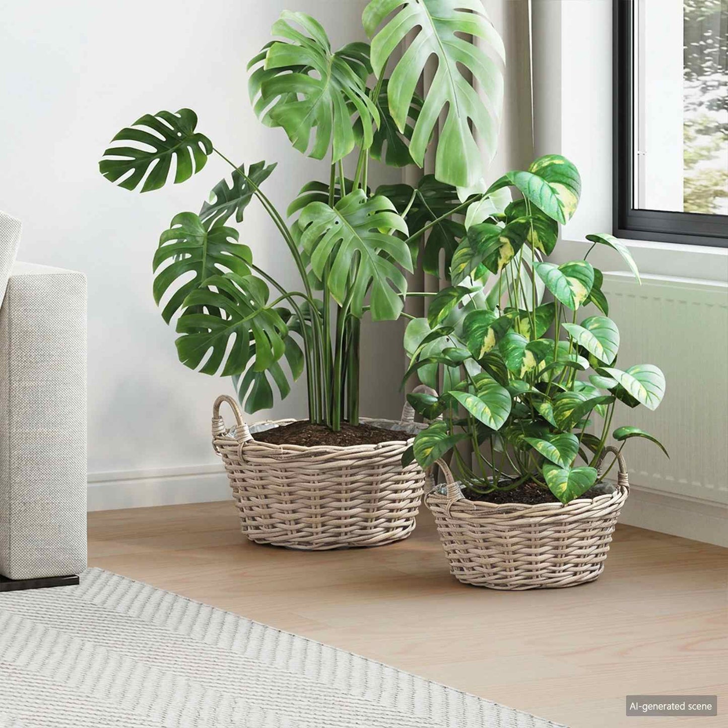 Vidaxl panier à plantes avec rangement 2 pcs osier lacak gris