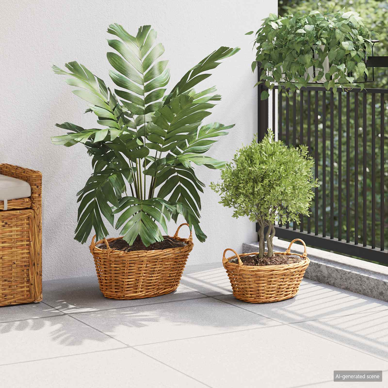 Vidaxl panier à plantes avec rangement 2 pcs osier lacak marron