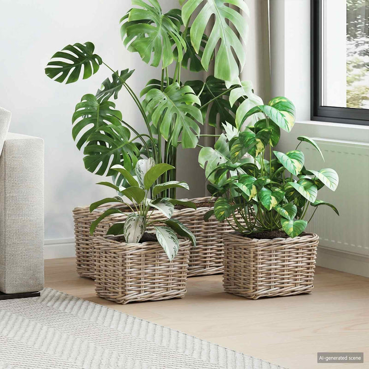 Vidaxxl panier à plantes avec rangement 3 pcs rotin kubu gris