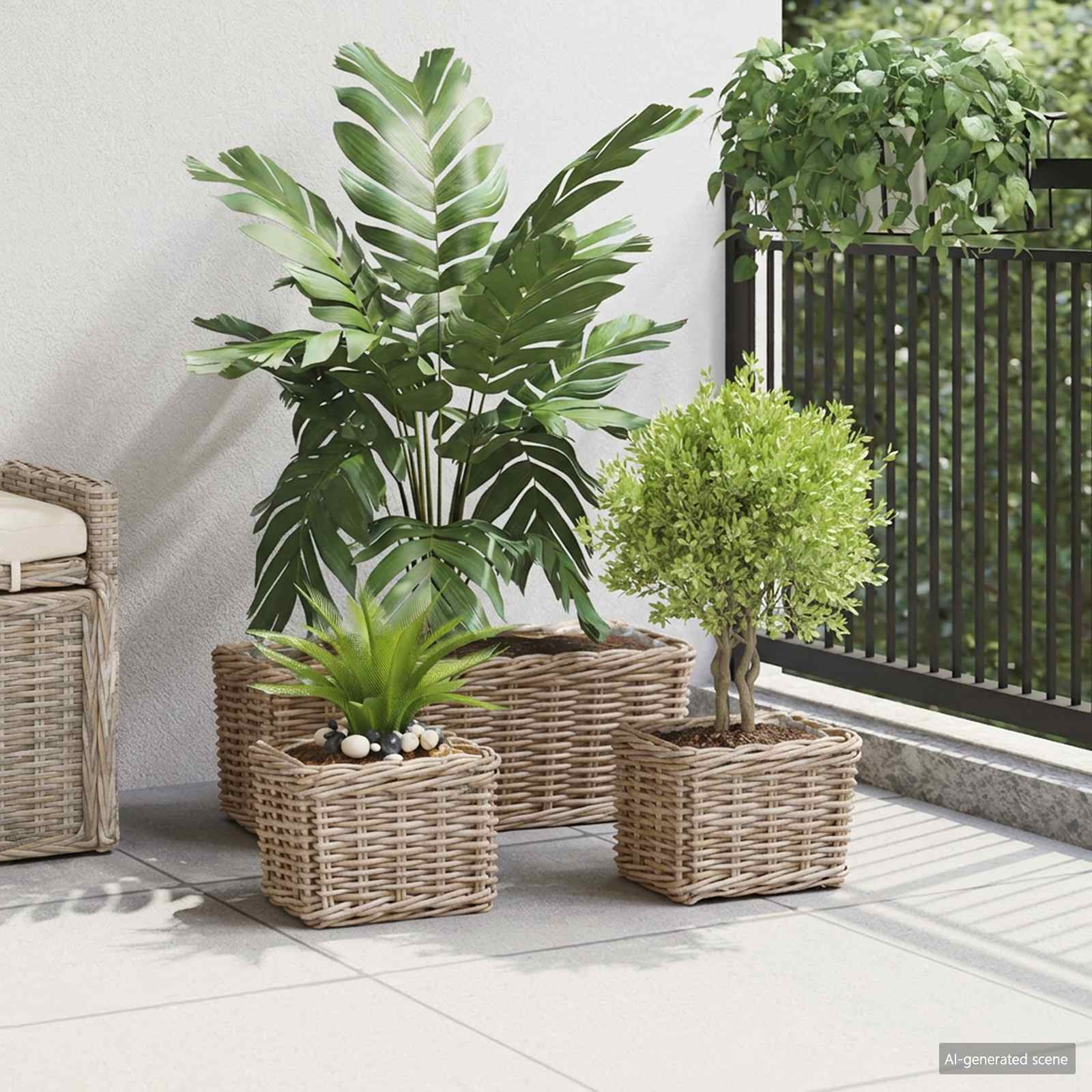 Vidaxxl panier à plantes avec rangement 3 pcs rotin kubu gris
