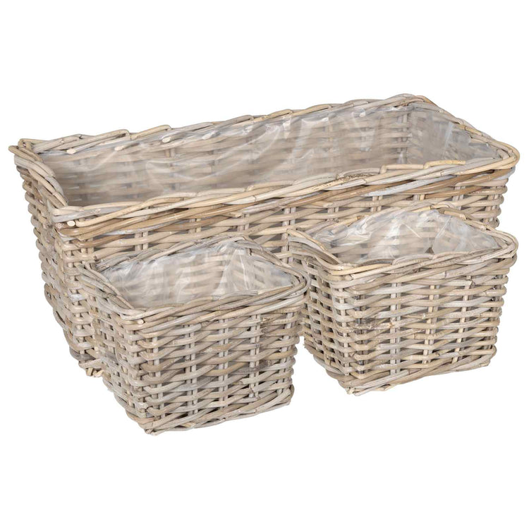 Vidaxxl panier à plantes avec rangement 3 pcs rotin kubu gris