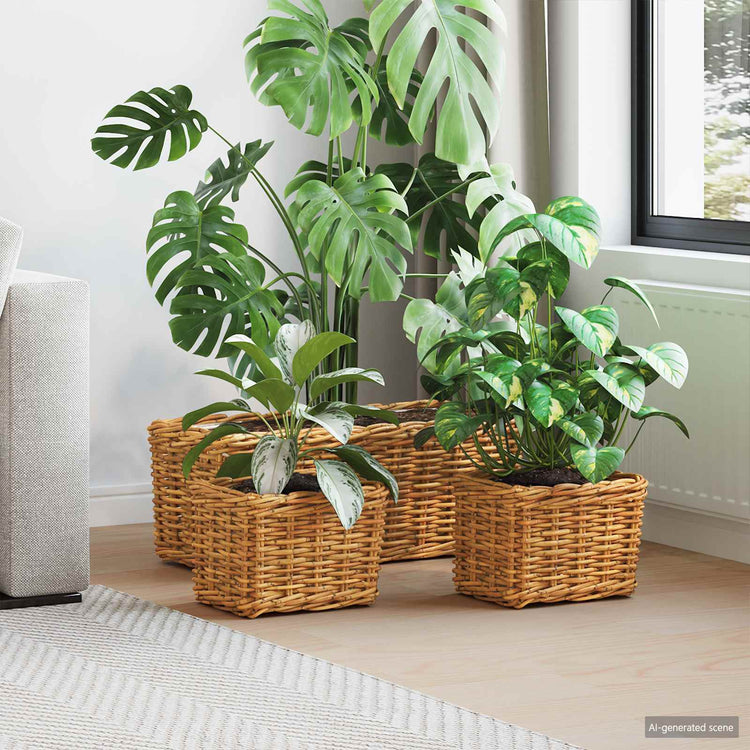 Vidaxxl panier à plantes avec rangement 3 pcs rotin kubu marron