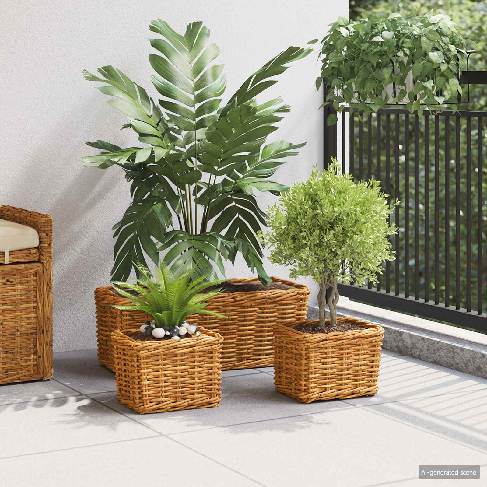 Vidaxxl panier à plantes avec rangement 3 pcs rotin kubu marron
