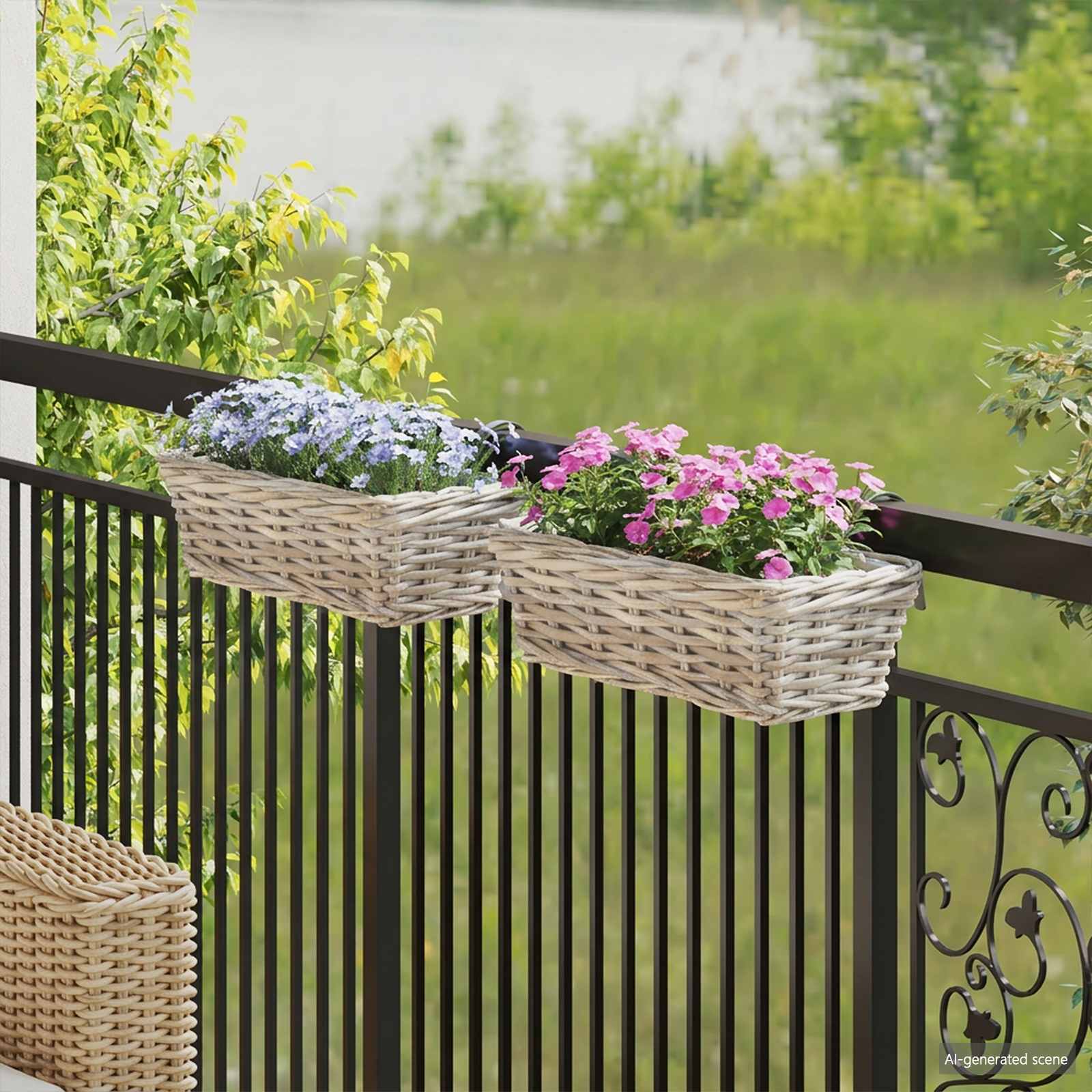 Vidaxl panier de pot de fleur suspendu 2 pcs gris 48 x 22 x 15 cm osier lacak
