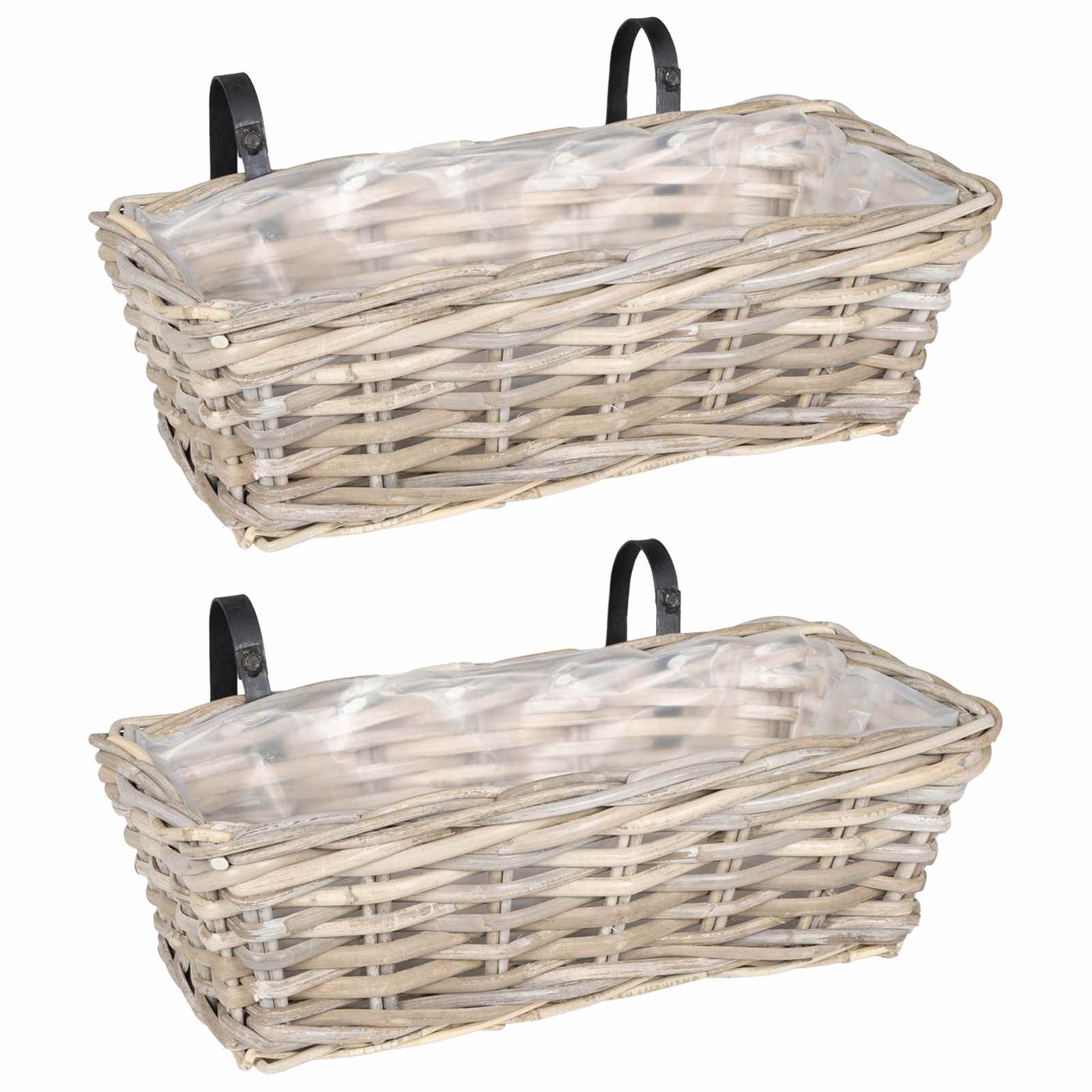 Vidaxl panier de pot de fleur suspendu 2 pcs gris 48 x 22 x 15 cm osier lacak