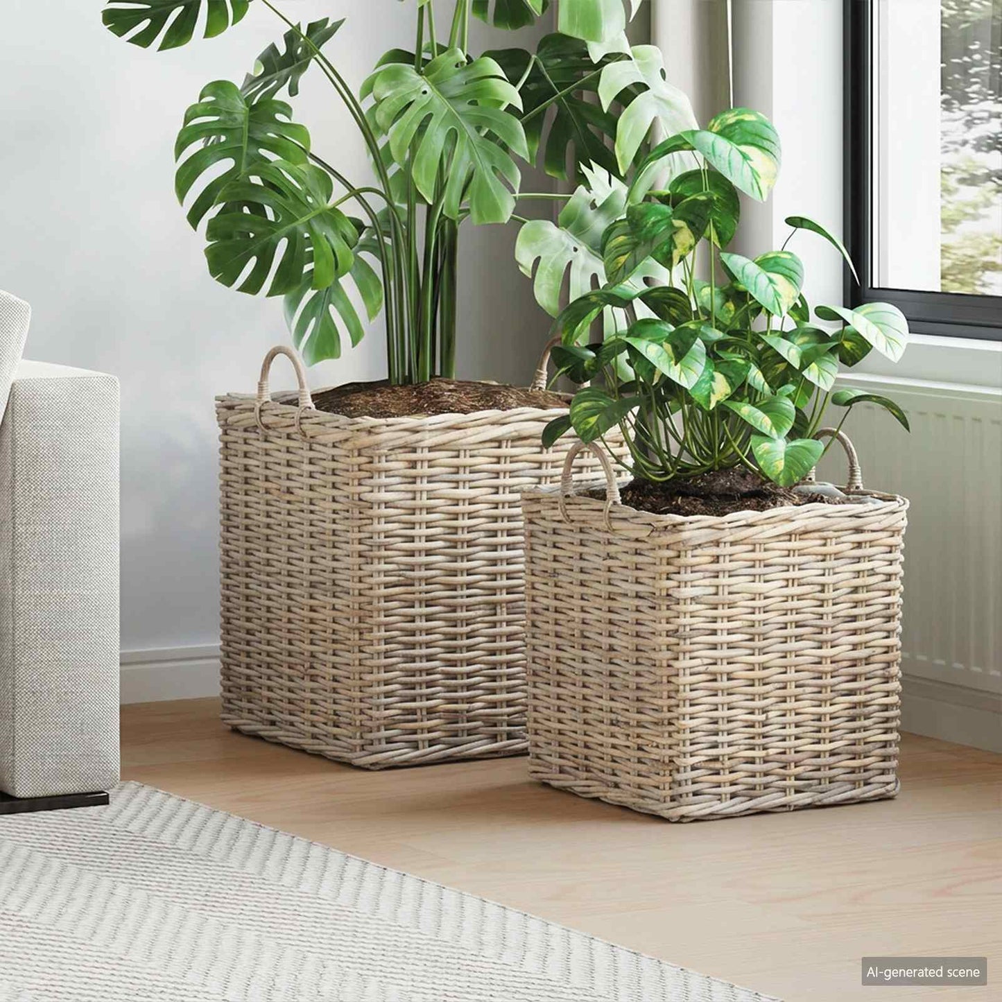 Vidaxl panier à plantes avec rangement 2 pcs osier lacak gris
