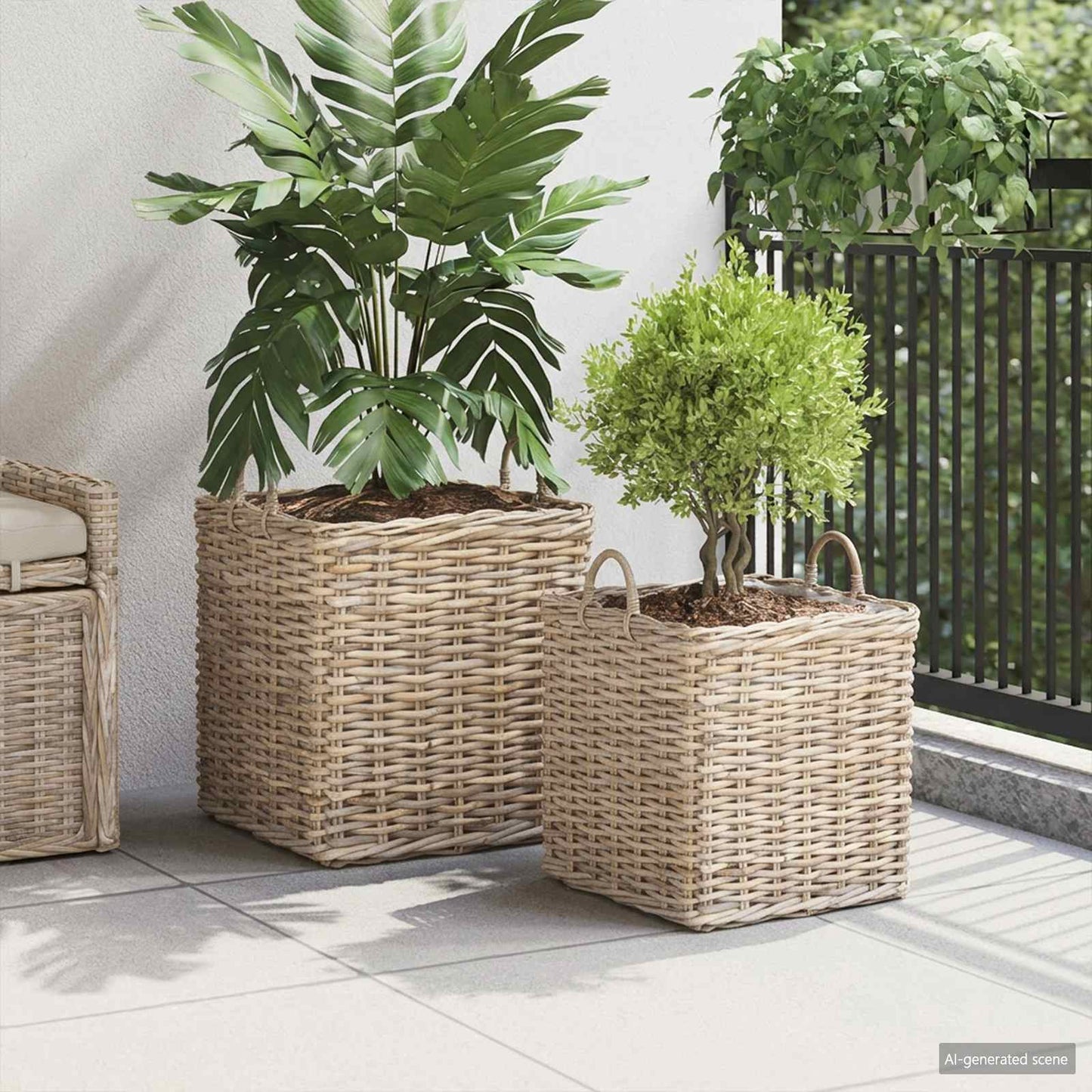 Vidaxl panier à plantes avec rangement 2 pcs osier lacak gris