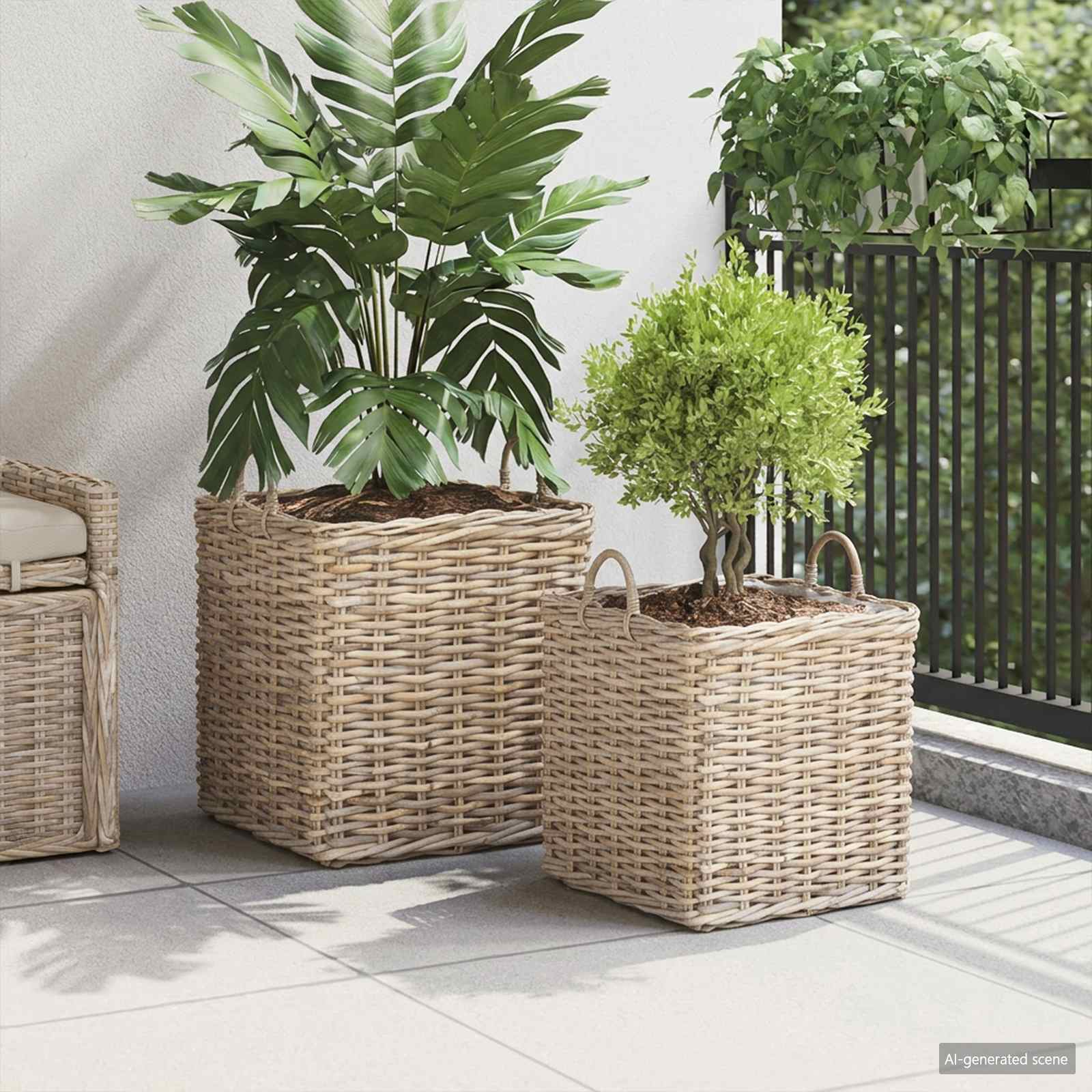 Vidaxl panier à plantes avec rangement 2 pcs osier lacak gris