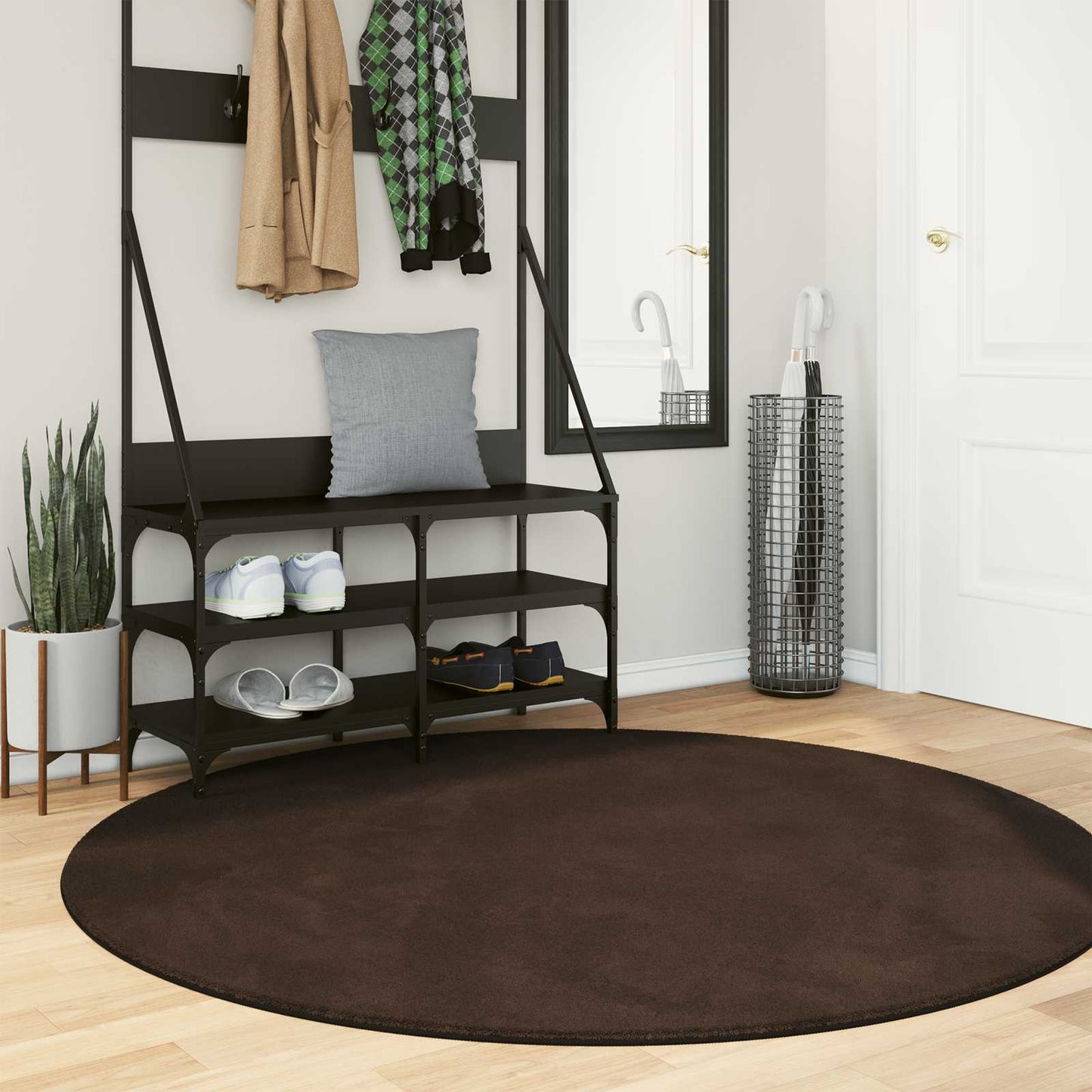 VidaXL tapis rond huarte marron ø 160 cm polyester