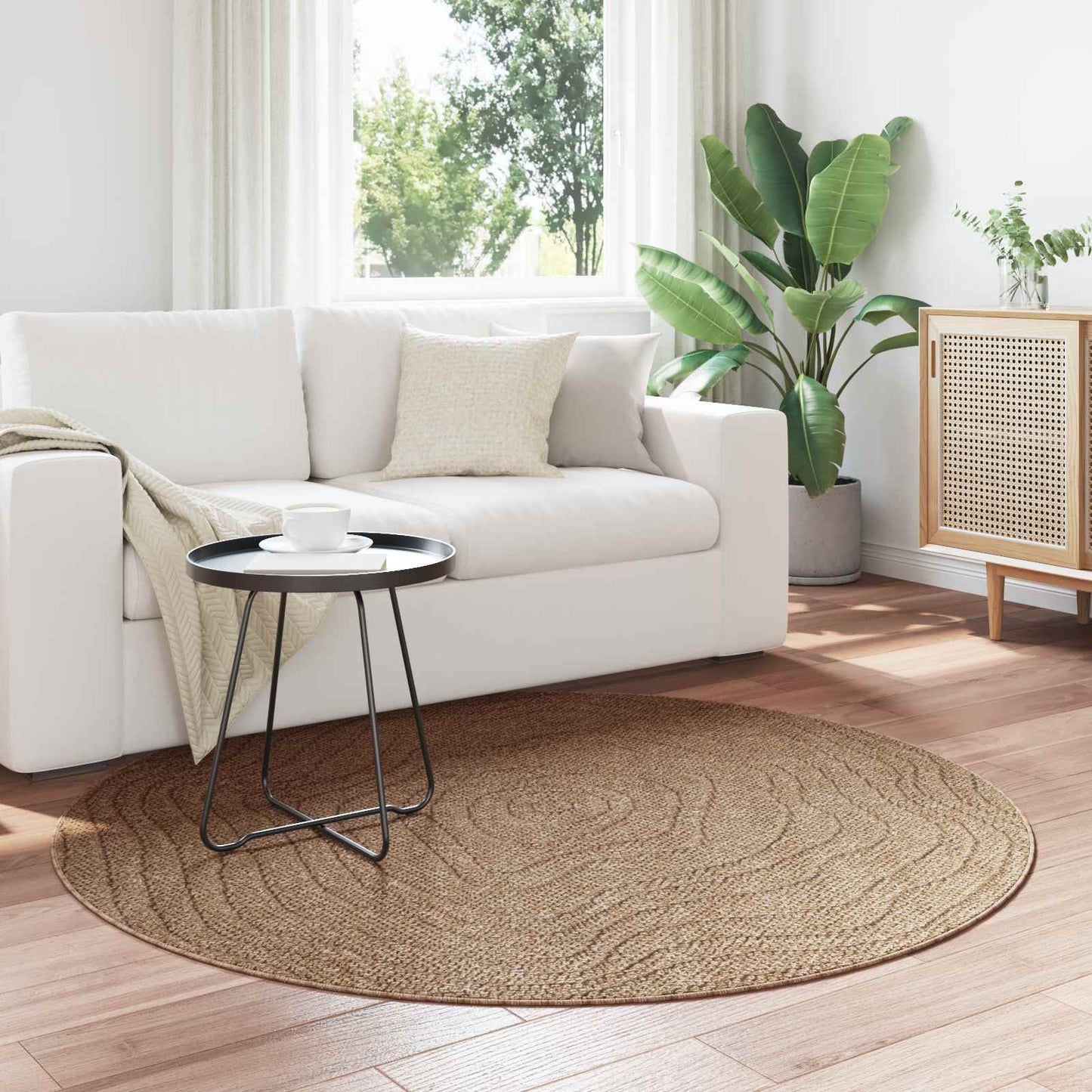 Vidaxx tapis rond moiré huarte naturel ø 200 cm polyester