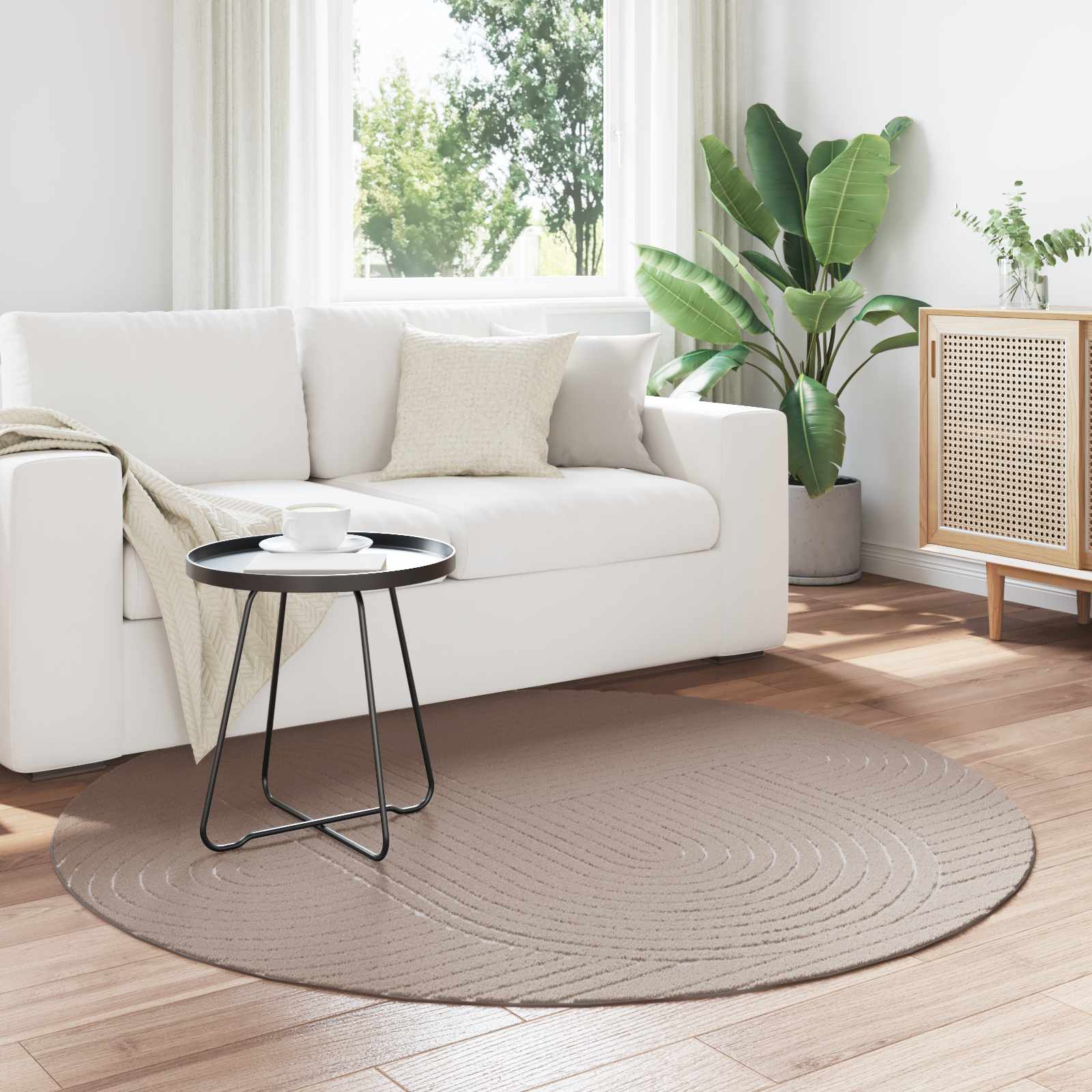 VidaXL tapis rond huarte beige ø 200 cm polyester