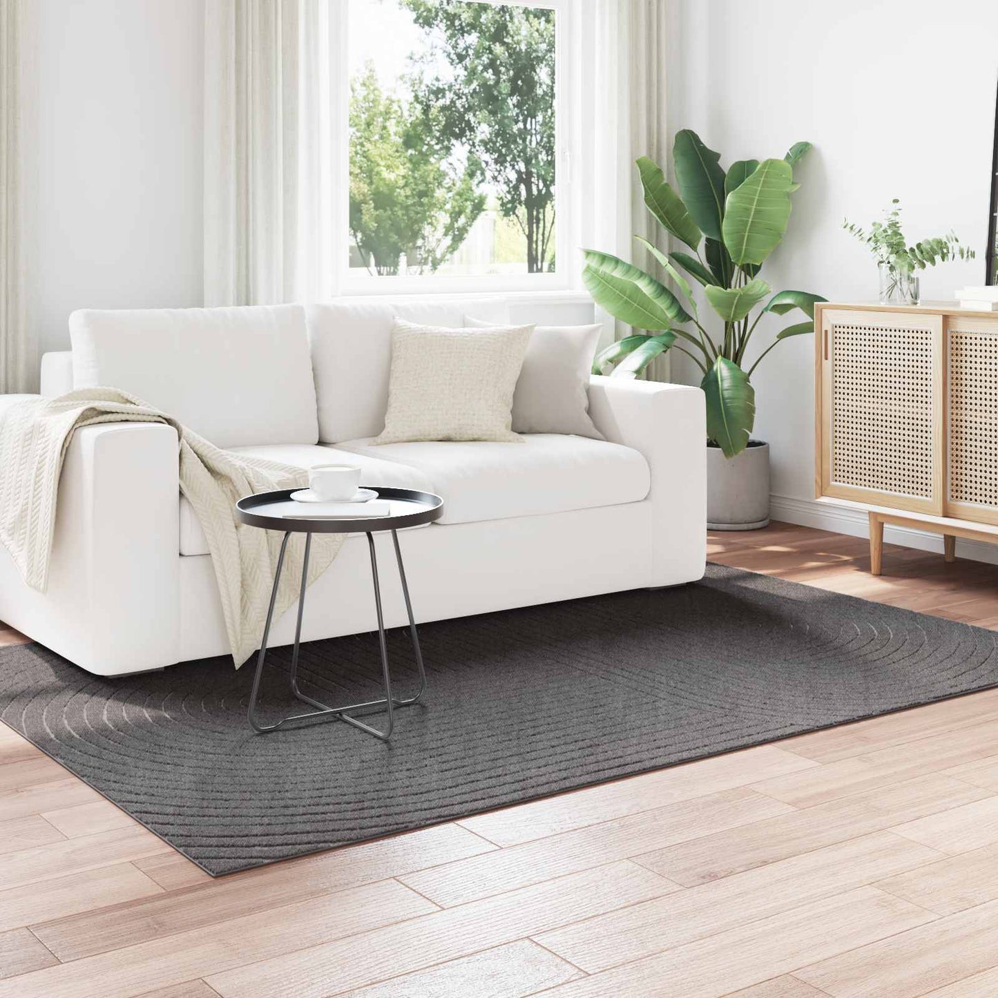 VidaXL tapis rectangulaire huarte anthracite 170 x 120 cm polyester