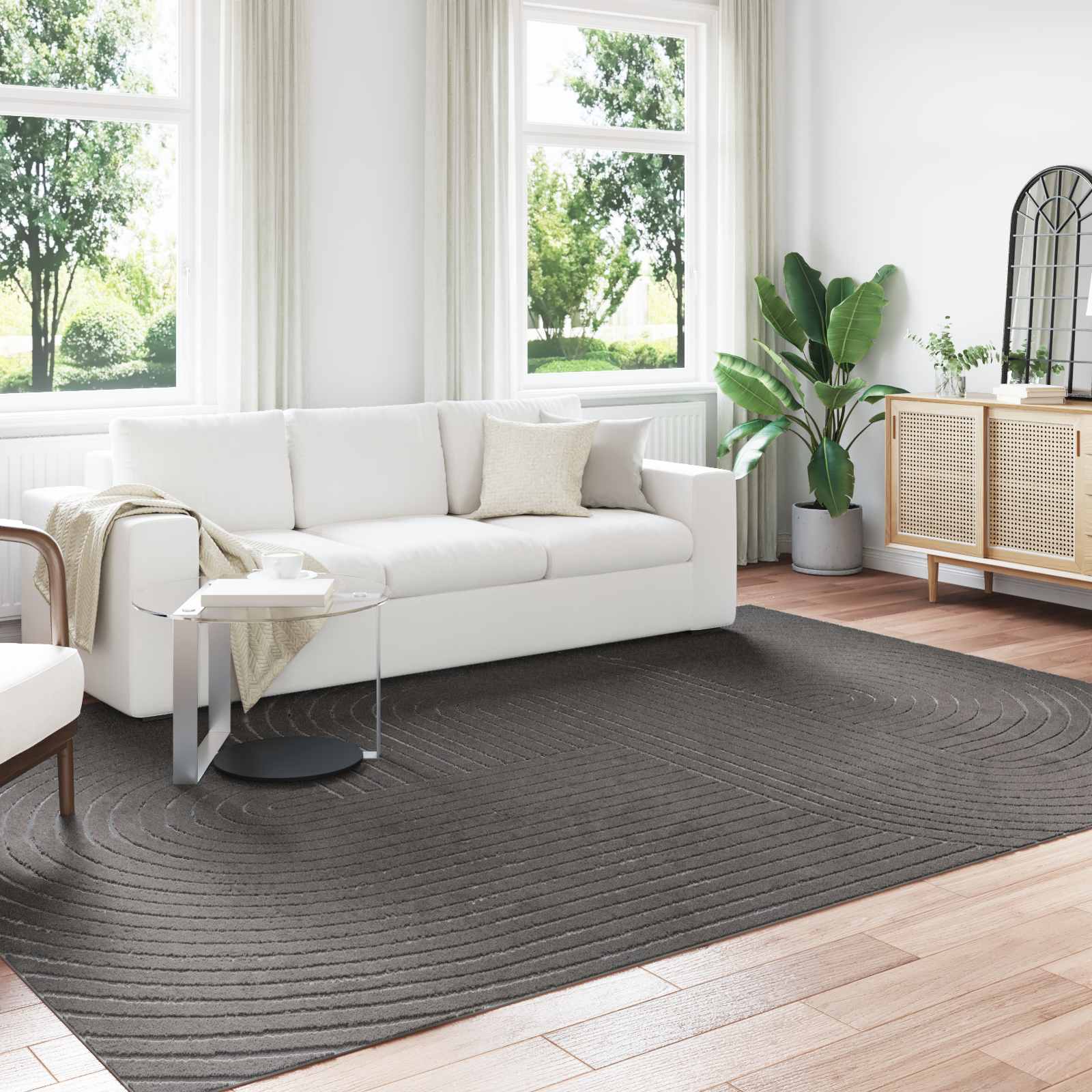 VidaXL tapis rectangulaire huarte anthracite 340 x 240 cm polyester