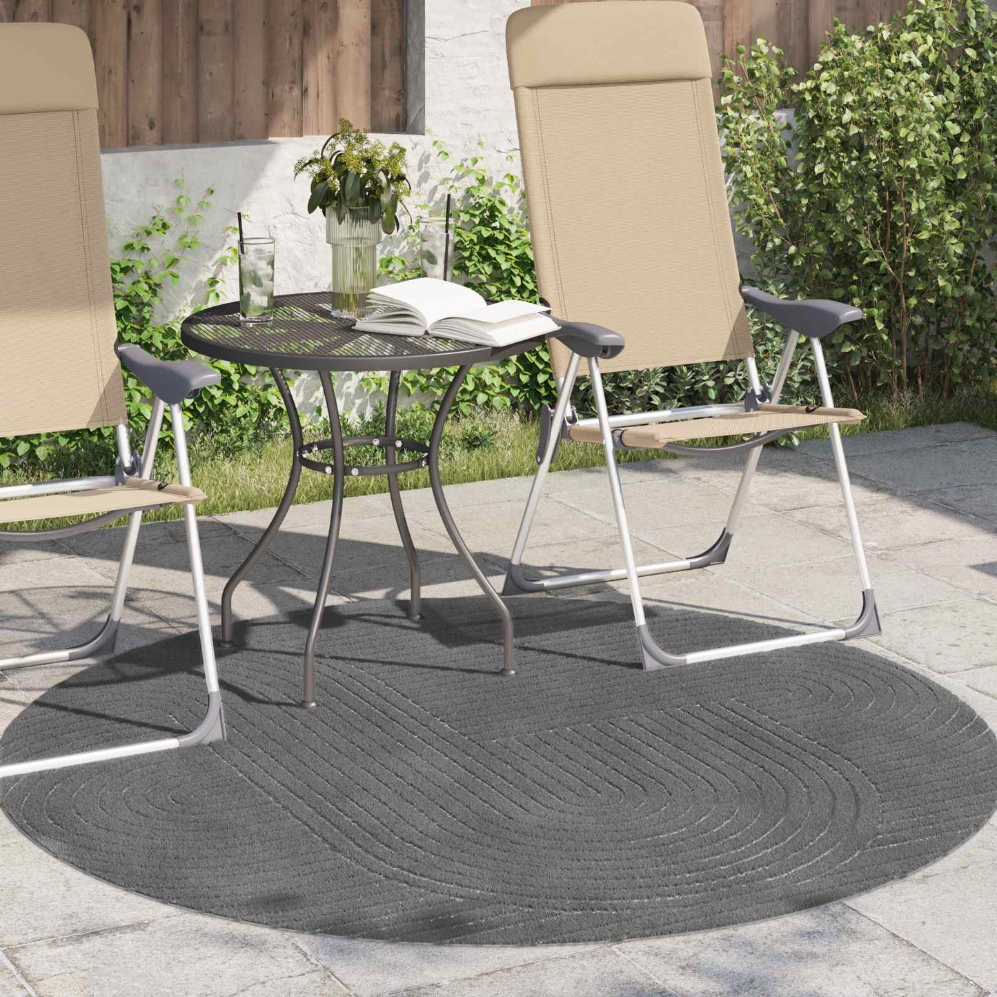 Vidaxl tapis rond huarte anthracite ø 160 cm polyester