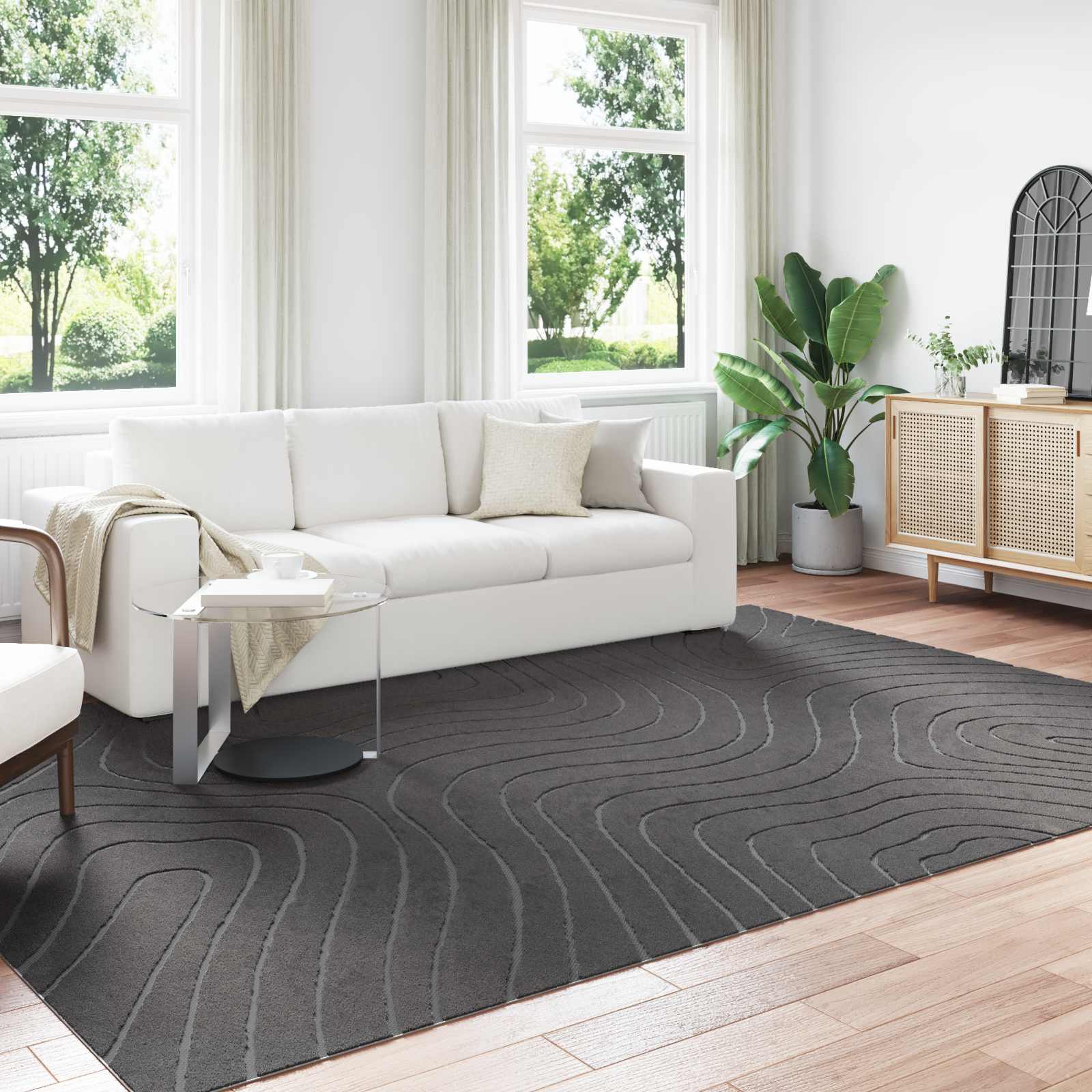 VidaXL tapis rectangulaire huarte anthracite 340 x 240 cm polyester