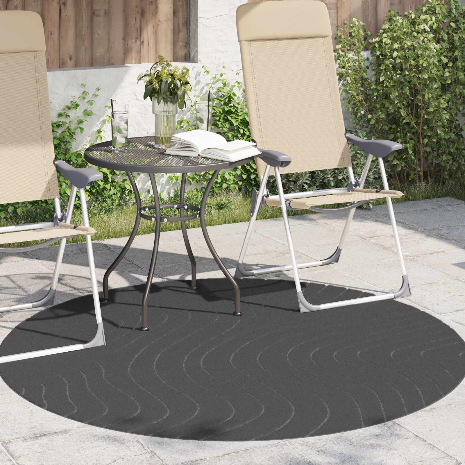 Vidaxl tapis rond huarte anthracite ø 120 cm polyester