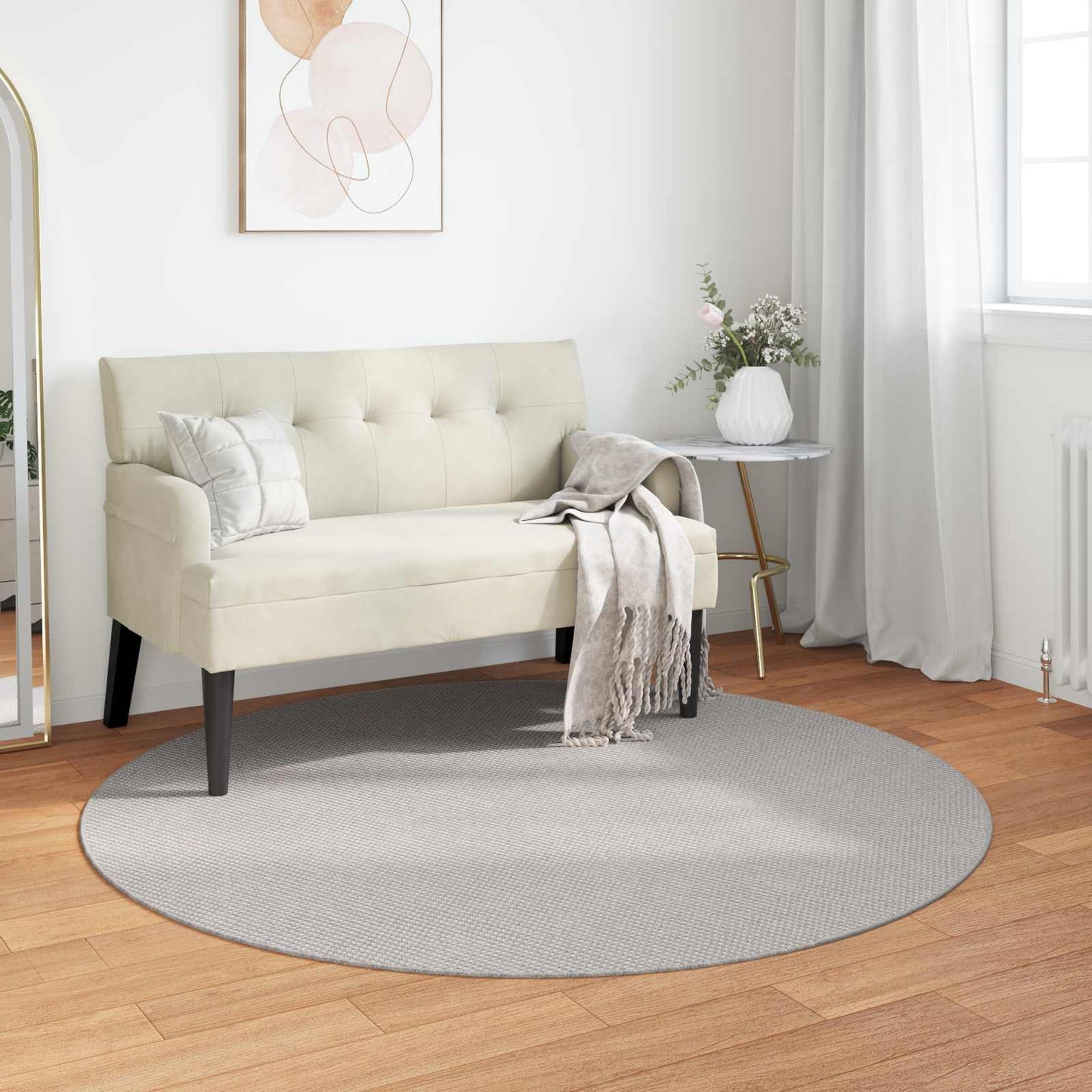 Vidaxl tapis rond huarte crème et gris ø 120 cm polyester