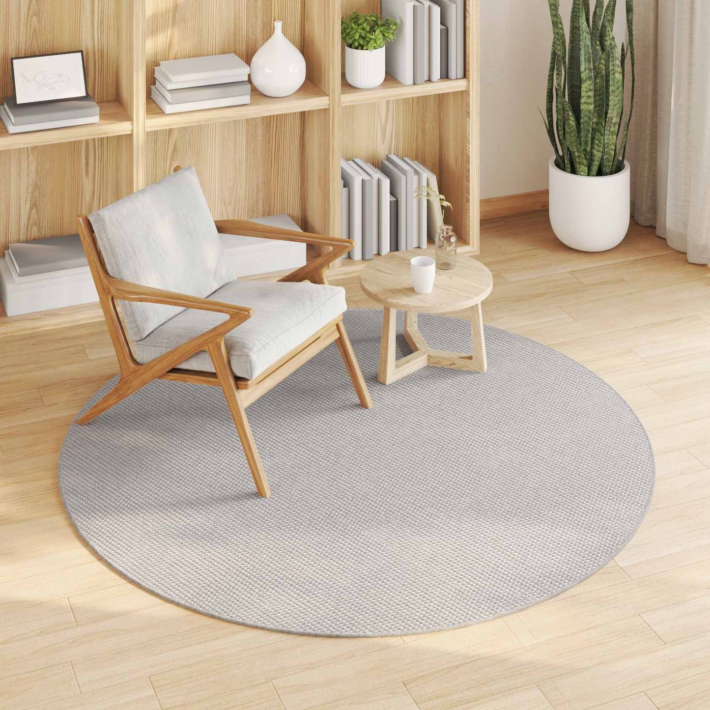 Vidaxl tapis rond huarte crème et gris ø 120 cm polyester