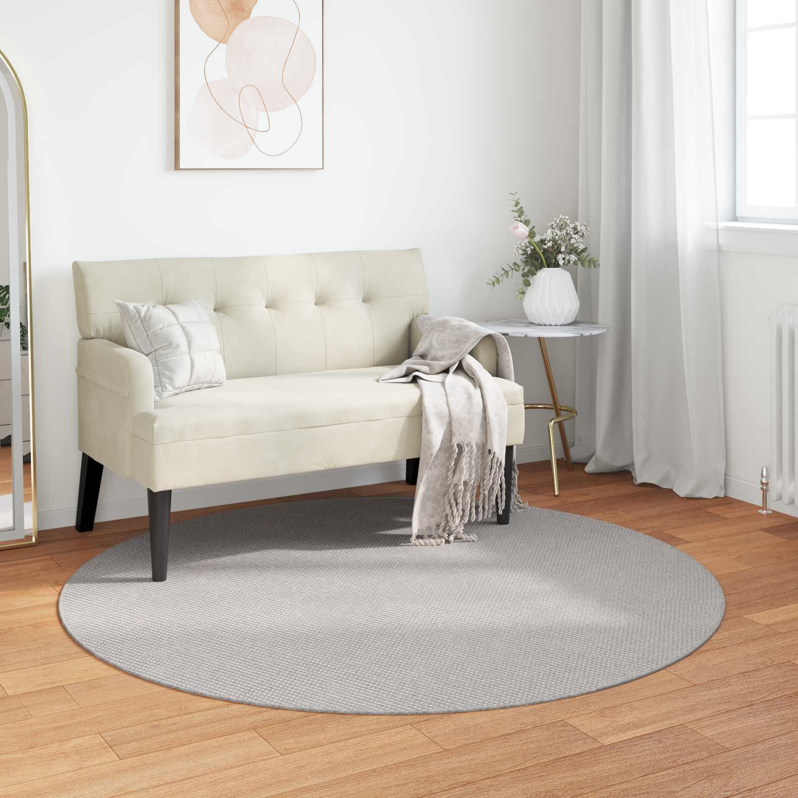 Vidaxl tapis rond huarte crème et gris ø 160 cm polyester